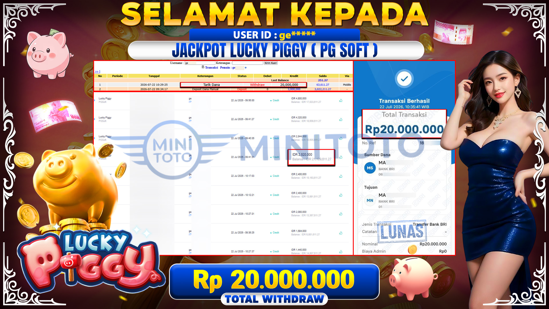 BUKTI JACKPOT LUCKY PIGGY -  PG SOFT