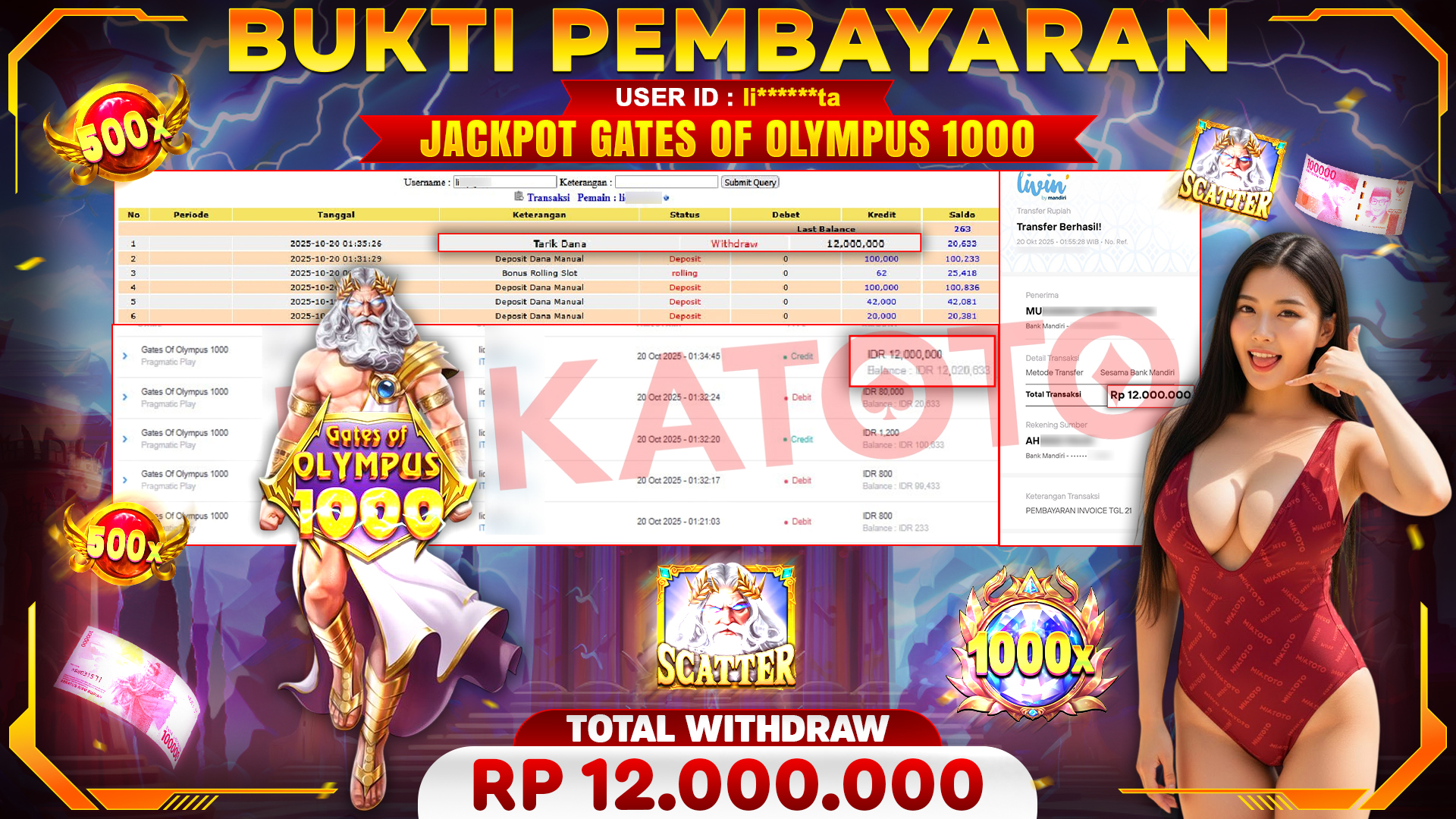 🏆 SELAMAT KEPADA PEMENANG JACKPOT DI Gates Of Olympus 1000 - Pragmatic Play 12,000,000🏆