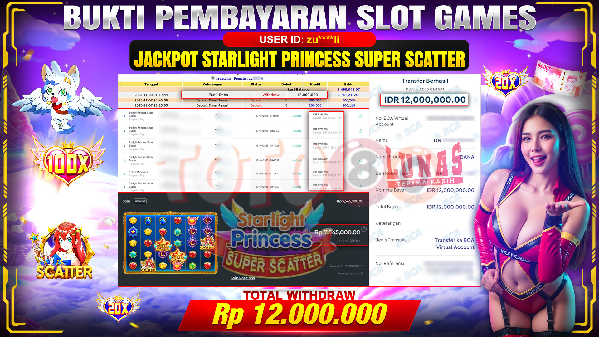 🎉 TOTO80 – JACKPOT SLOT STARLIGHT PRINCESS SUPER SCATTER RP.12.000.000,- TELAH DIBAYARKAN! 🎉