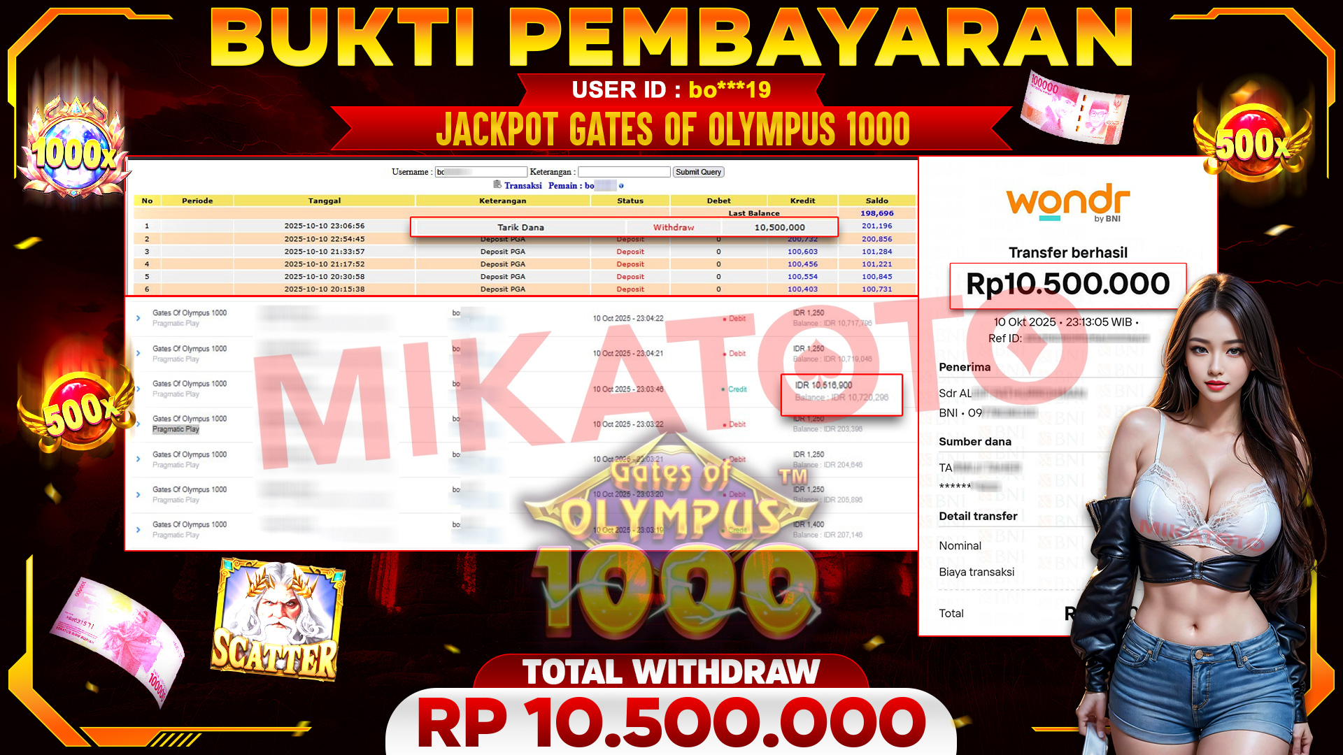 🏆 SELAMAT KEPADA PEMENANG JACKPOT DI Gates Of Olympus 1000 - Pragmatic Play 10,500,000🏆