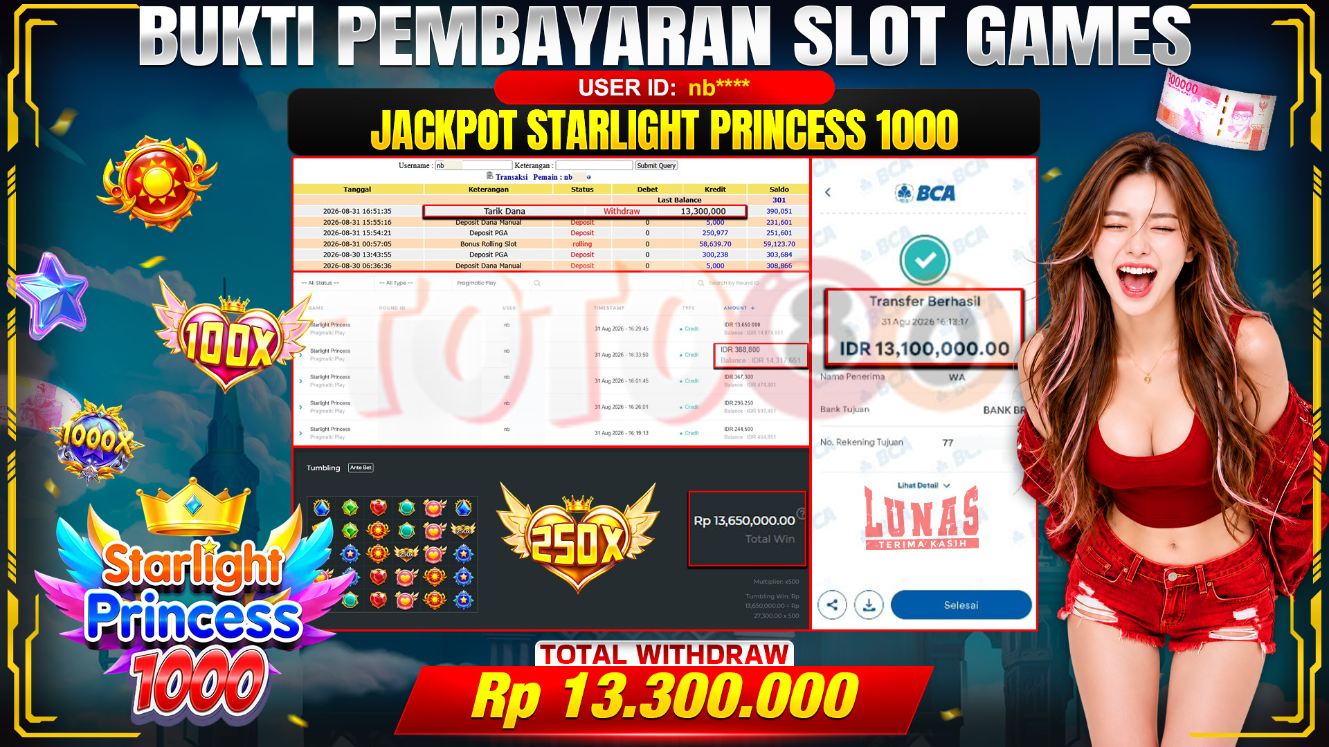 💰🎉 TOTO80 – JACKPOT SLOT STARLIGHT PRINCESS 1000 RP. 13,300,000,- TELAH DIBAYARKAN!💰🎉