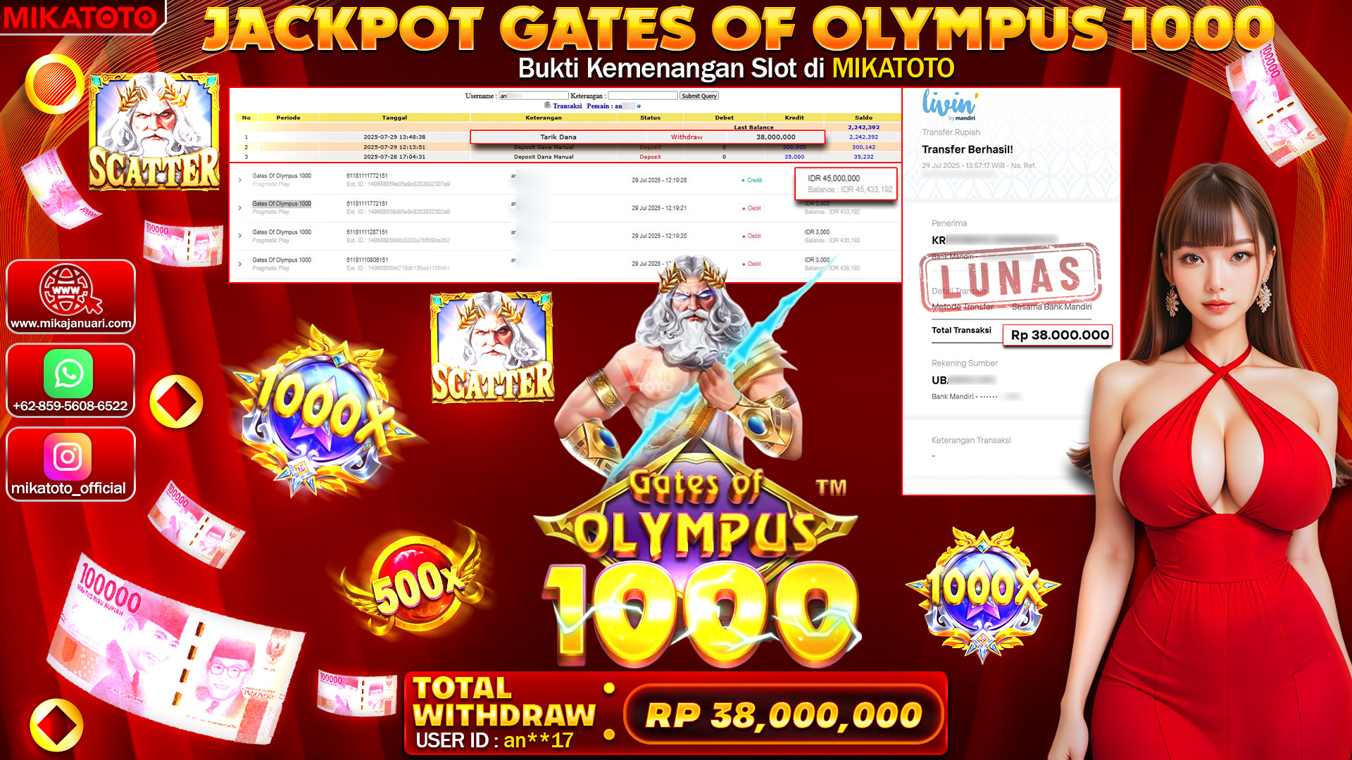 🏆 SELAMAT KEPADA PEMENANG JACKPOT DI  Gates Of Olympus 1000 38,000,000🏆