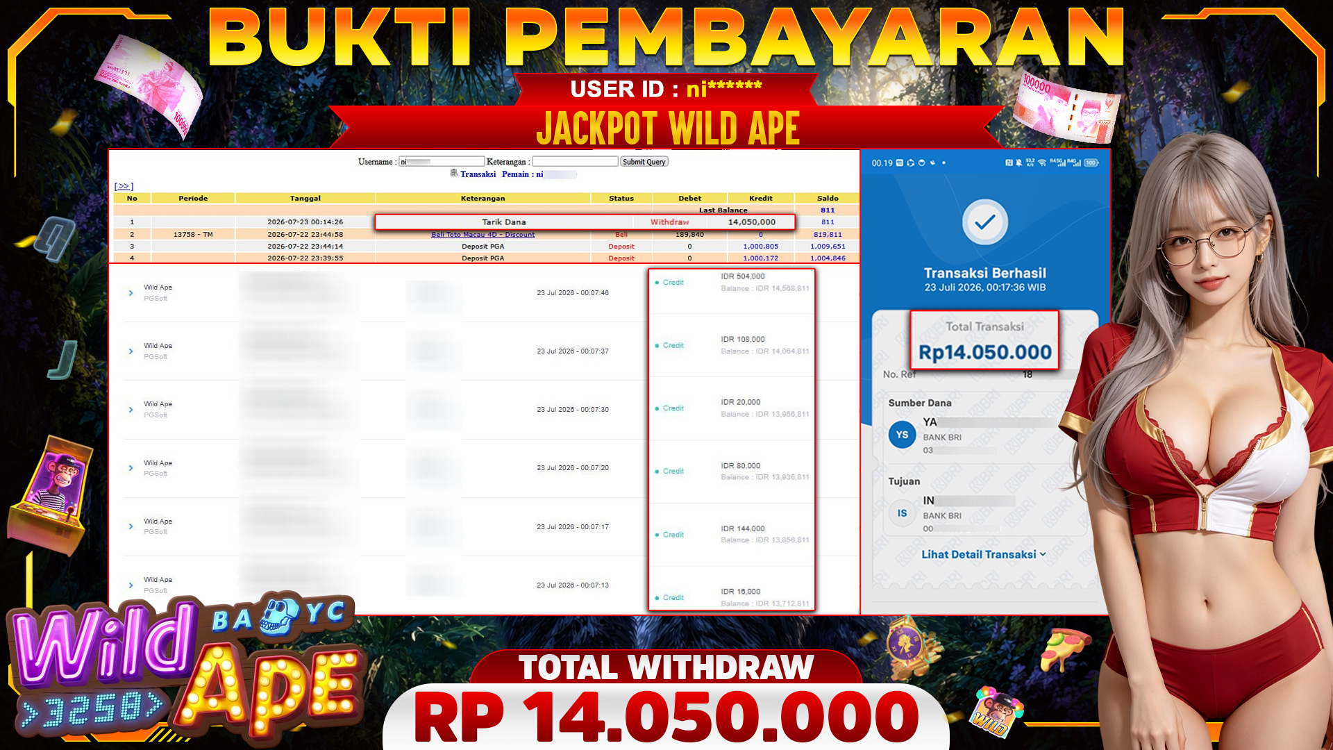 🏆 SELAMAT KEPADA PEMENANG JACKPOT DI Wild Ape - PGSoft 14,050,000🏆