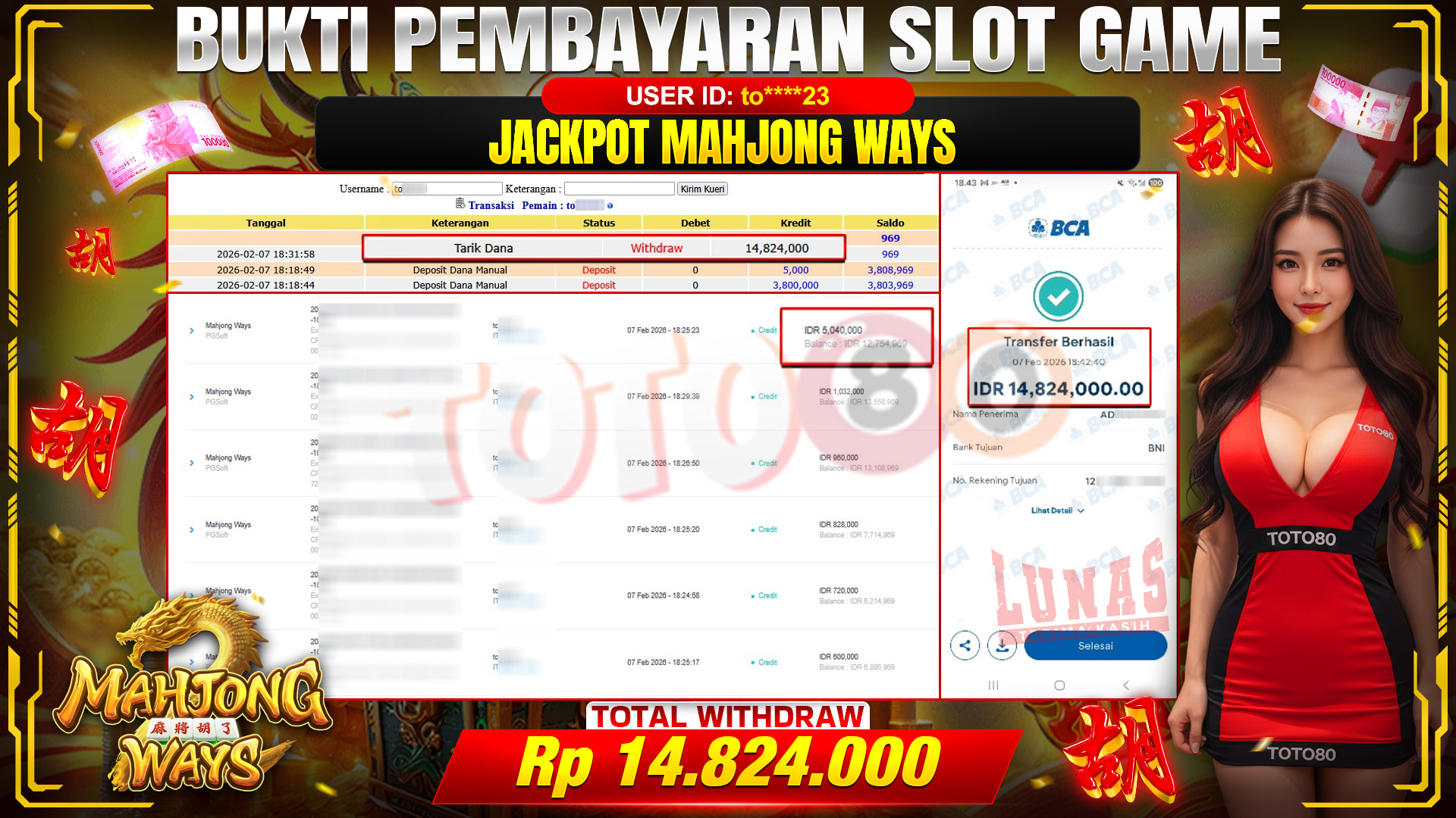 🎉 TOTO80 – JACKPOT SLOT MAHJONG WAYS  RP.  14,824,000,- TELAH DIBAYARKAN! 🎉