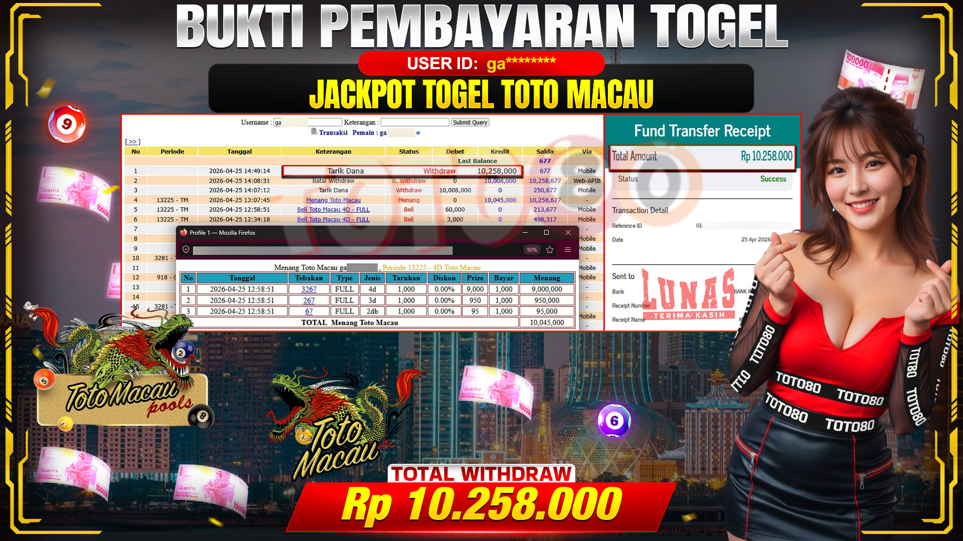 💰🎉 TOTO80 – JACKPOT TOGEL TOTO MACAU 4D RP. 10,258,000,- TELAH DIBAYARKAN!💰🎉
