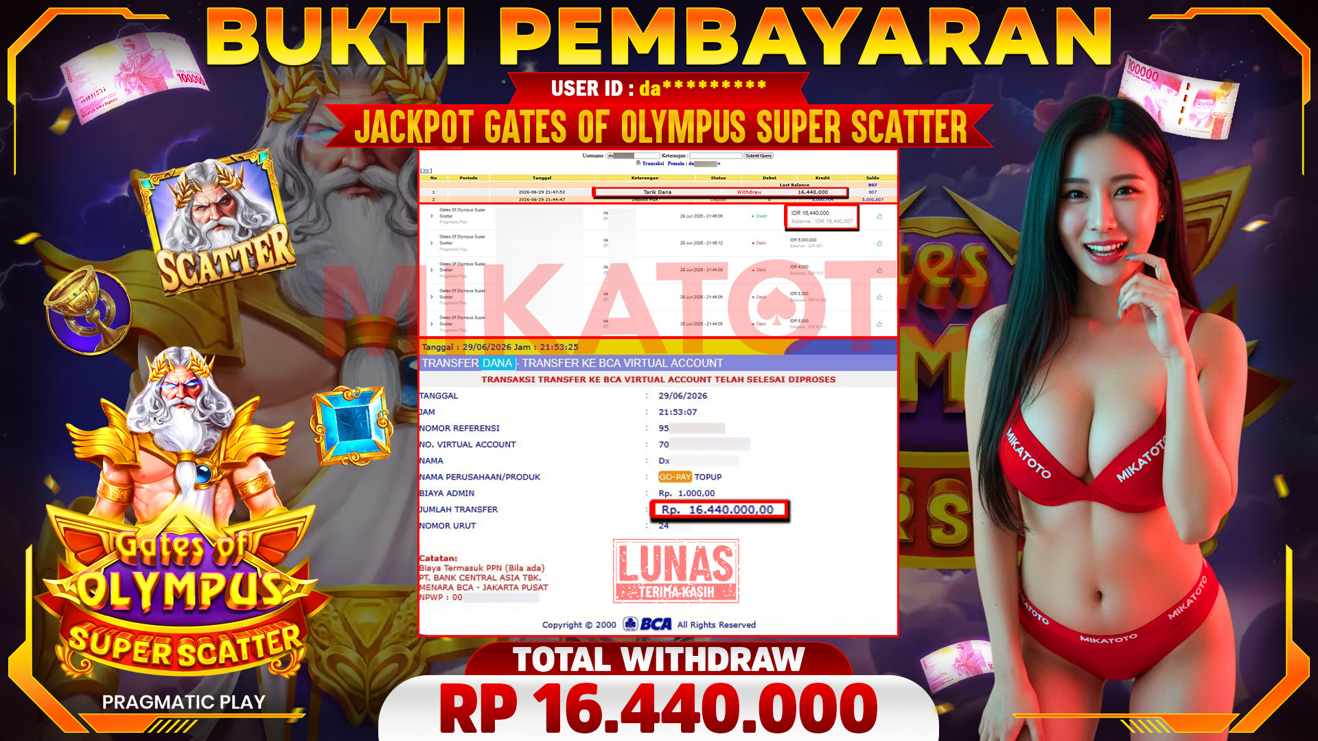 🏆 SELAMAT KEPADA PEMENANG JACKPOT DI Gates Of Olympus Super Scatter - Pragmatic Play 16,440,000🏆