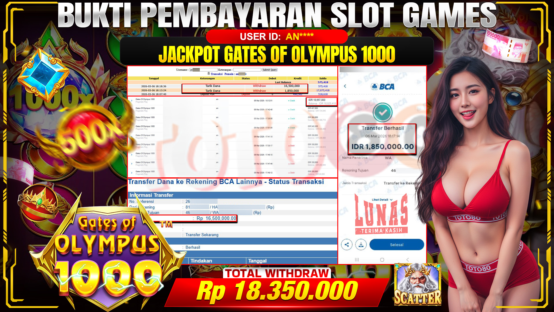 🎉 TOTO80 – JACKPOT SLOT GATES OF OLYMPUS 1000  RP. 18,350,000,- TELAH DIBAYARKAN! 🎉