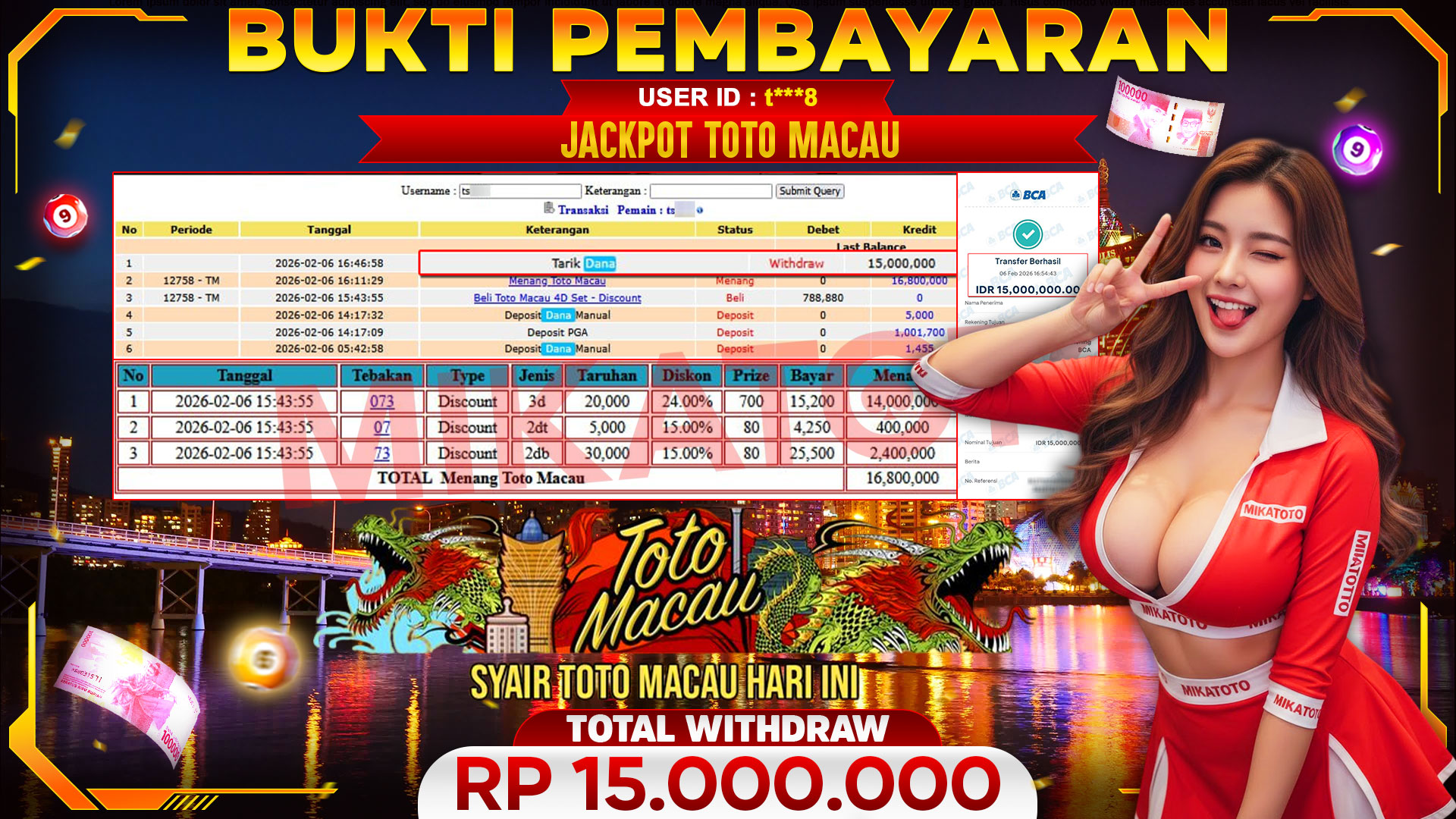 🏆 SELAMAT KEPADA PEMENANG JACKPOT DI Toto Macau - TOGEL 15,000,000🏆