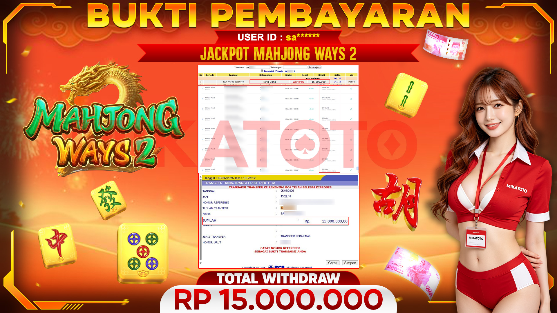 🏆 SELAMAT KEPADA PEMENANG JACKPOT DI Mahjong Ways 2 - PGSoft 15,000,000🏆