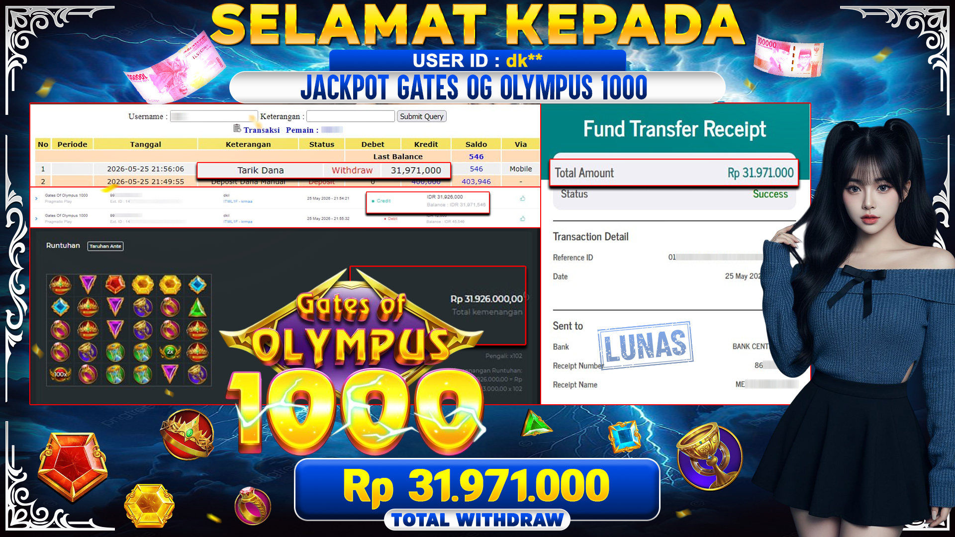 BUKTI JACKPOT GATES OF OLYMPUS 1000 - PRAGMATIC PLAY