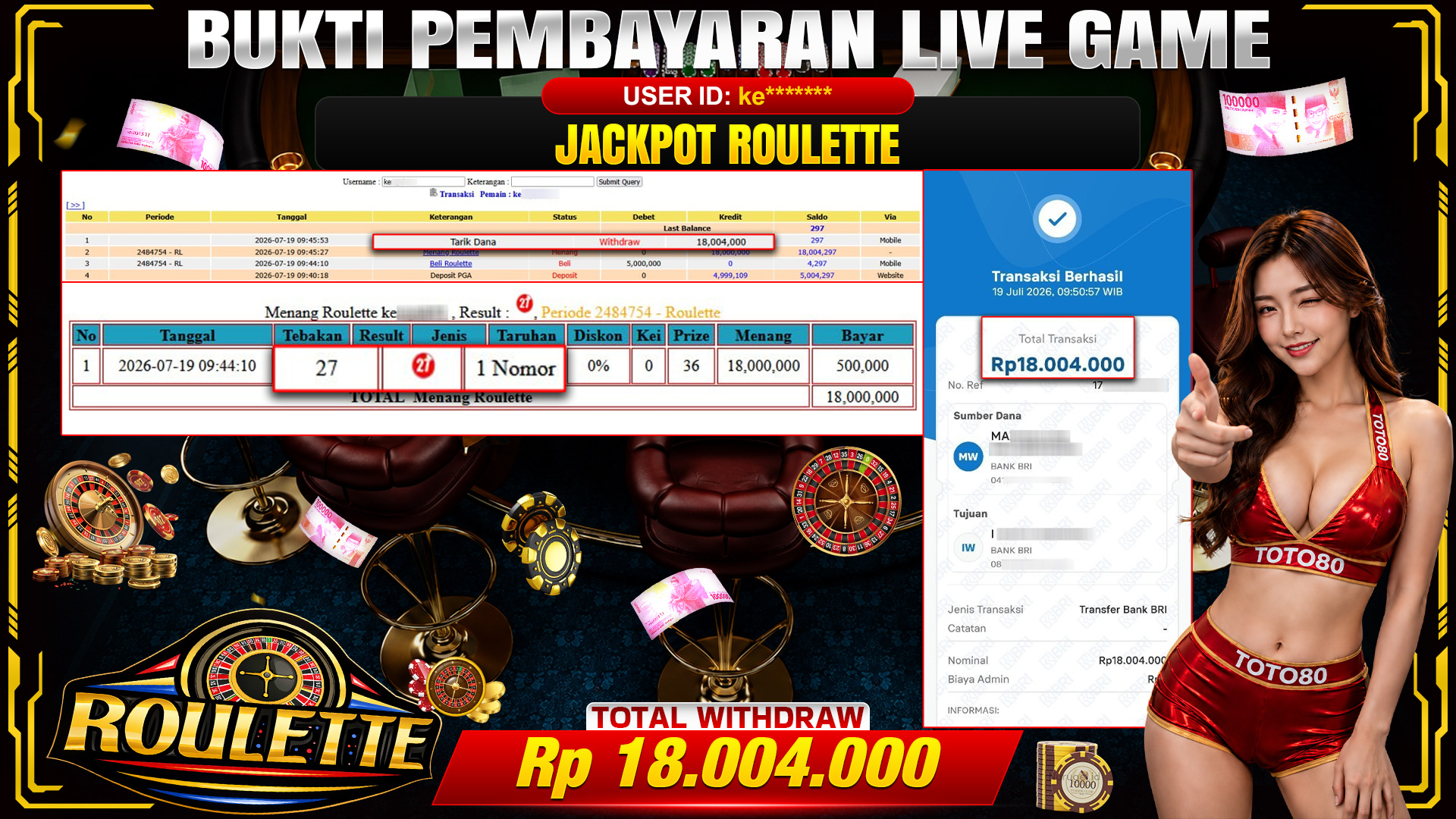 💰🎉 TOTO80 – JACKPOT ROULETTE RP. 18,004,000,- TELAH DIBAYARKAN!💰🎉