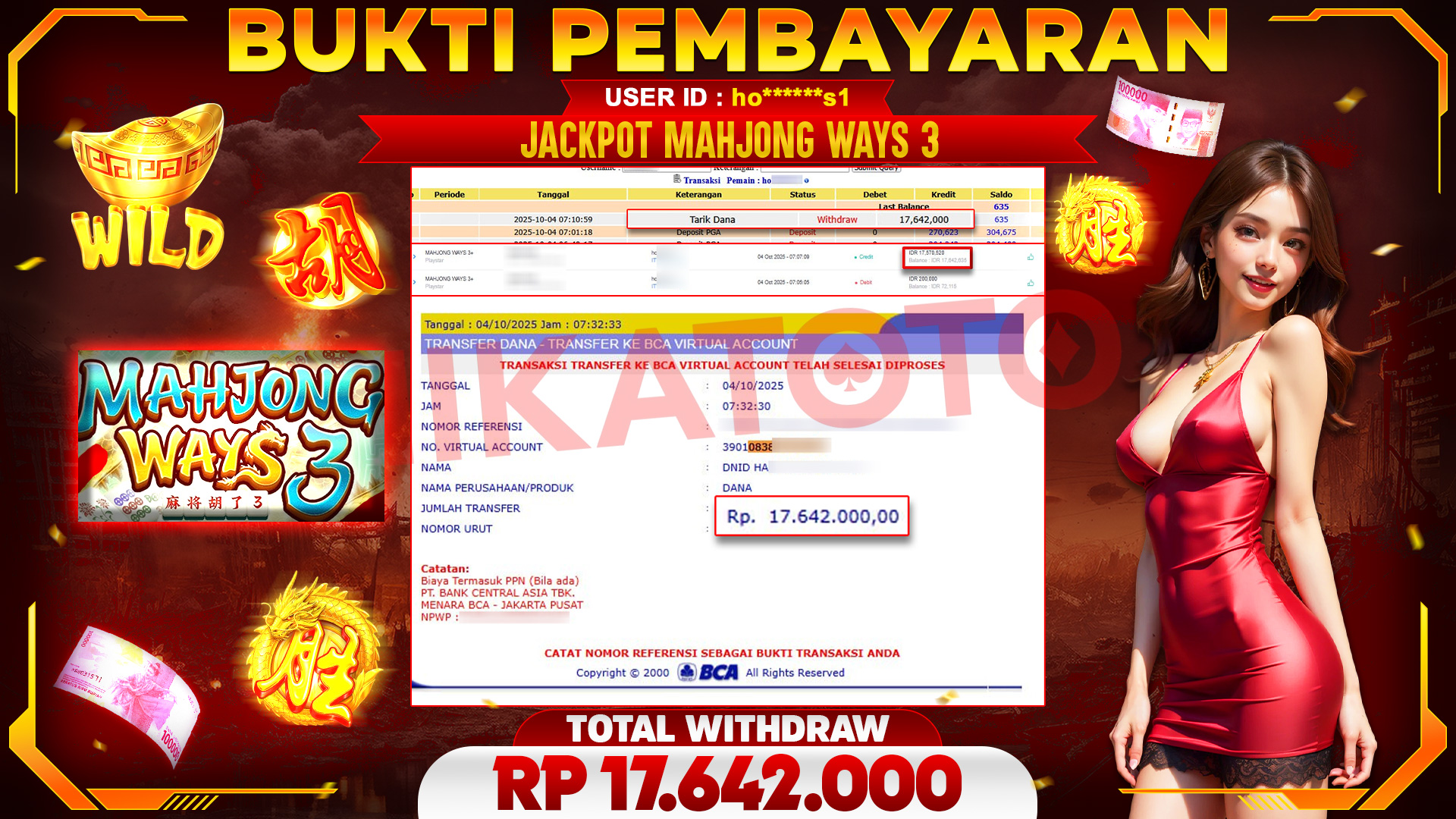 🏆 SELAMAT KEPADA PEMENANG JACKPOT DI MAHJONG WAYS 3 - Playstar 17,642,000🏆
