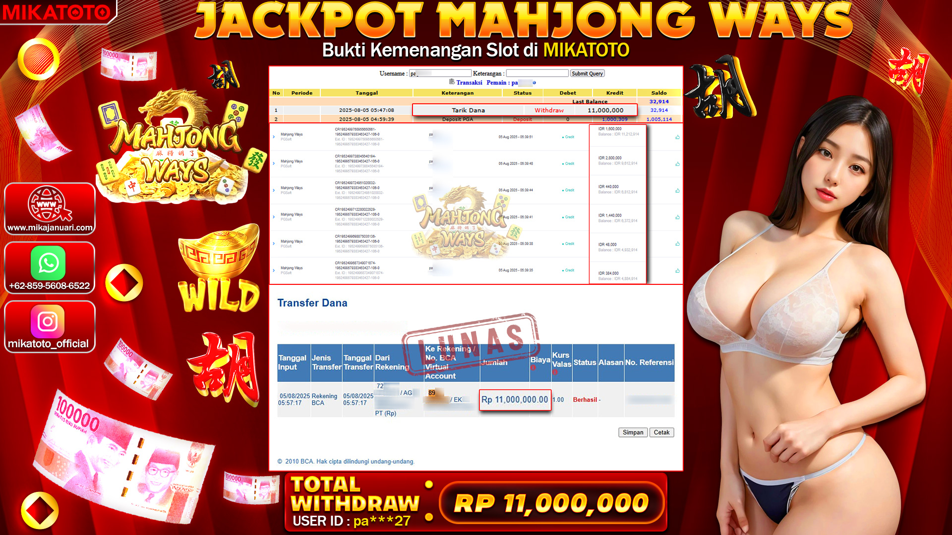 🏆 SELAMAT KEPADA PEMENANG JACKPOT DI Mahjong Ways 11,000,000🏆