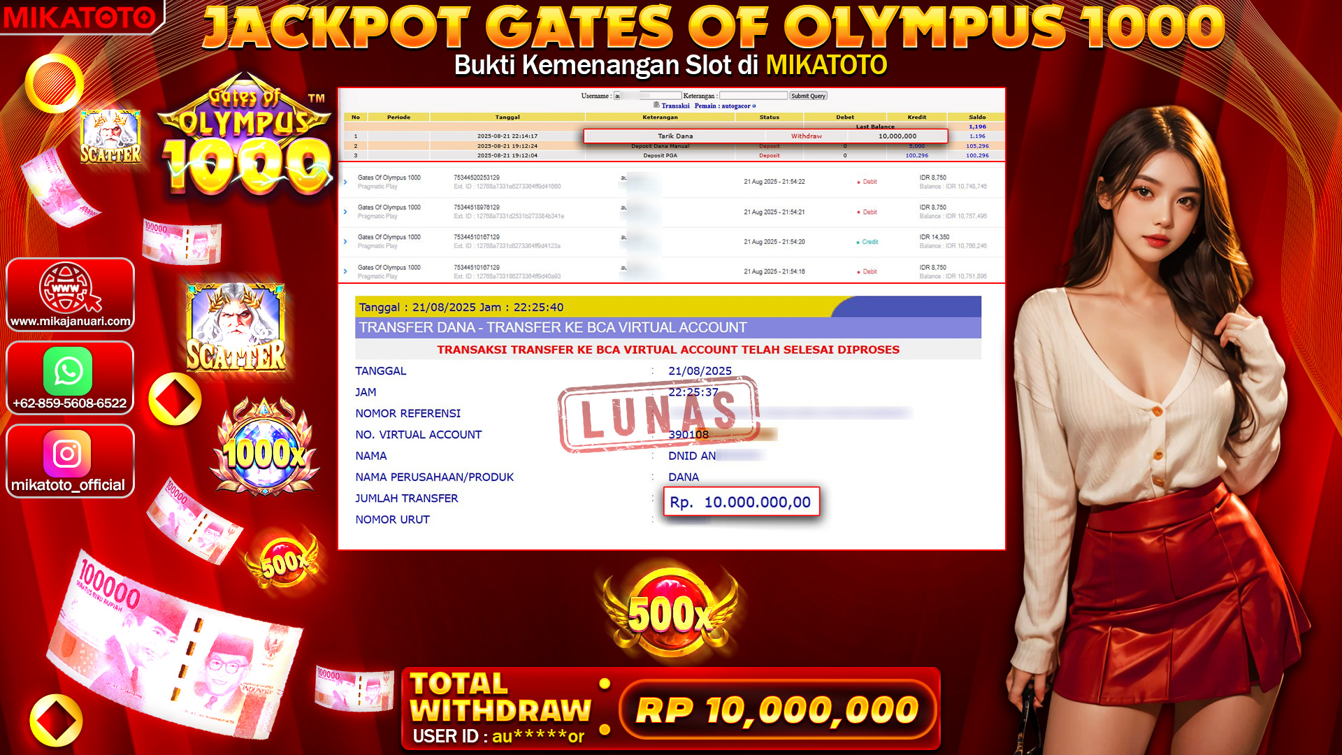 🏆 SELAMAT KEPADA PEMENANG JACKPOT DI Gates Of Olympus 1000 10,000,000🏆