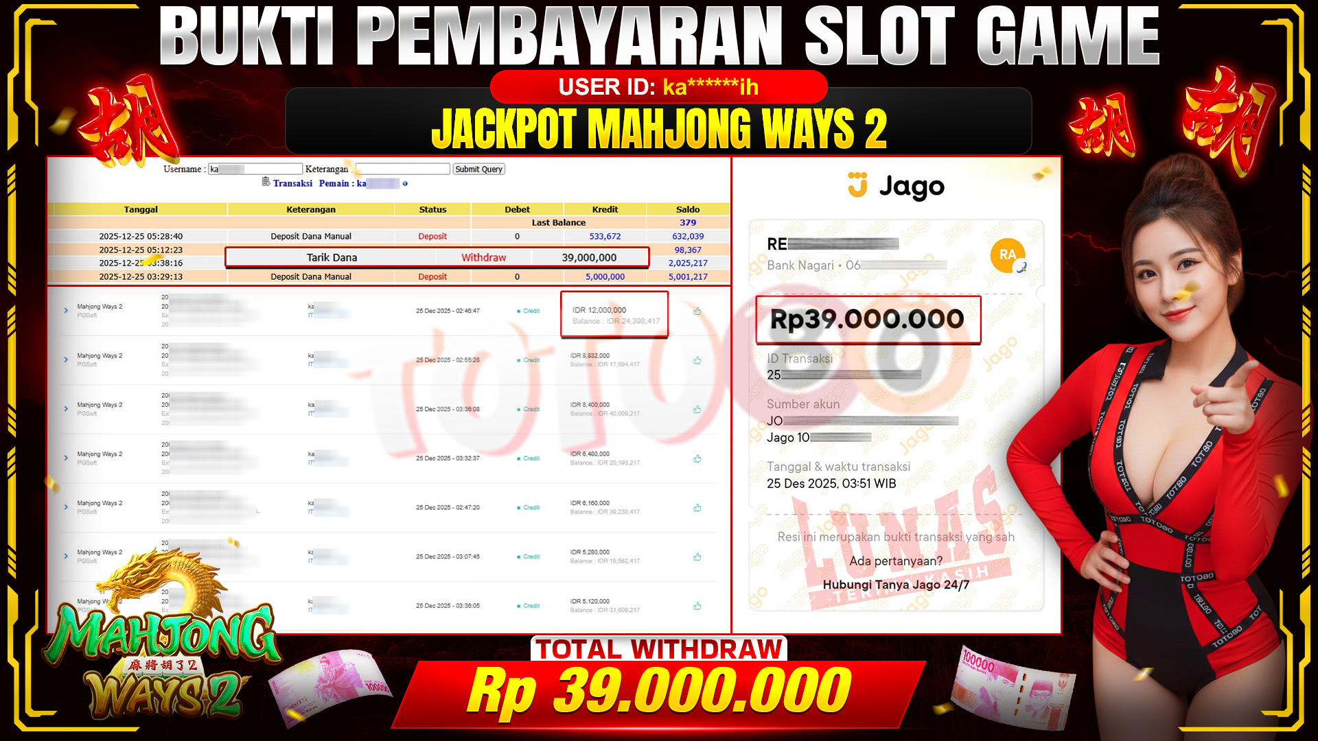 🎉 TOTO80 – JACKPOT SLOT MAHJONG WAYS 2 RP. 39,000,000,- TELAH DIBAYARKAN! 🎉