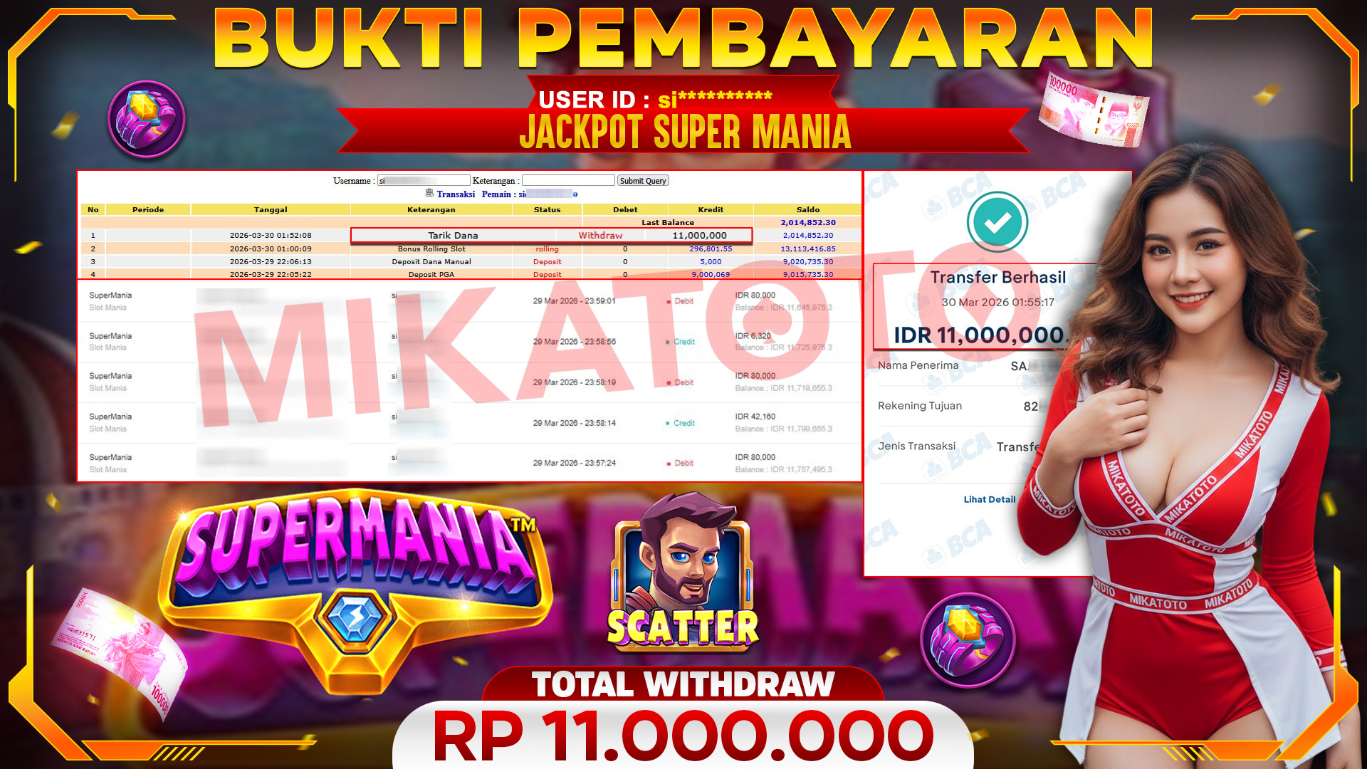 🏆 SELAMAT KEPADA PEMENANG JACKPOT DI SuperMania - Slot Mania 11,000,000🏆