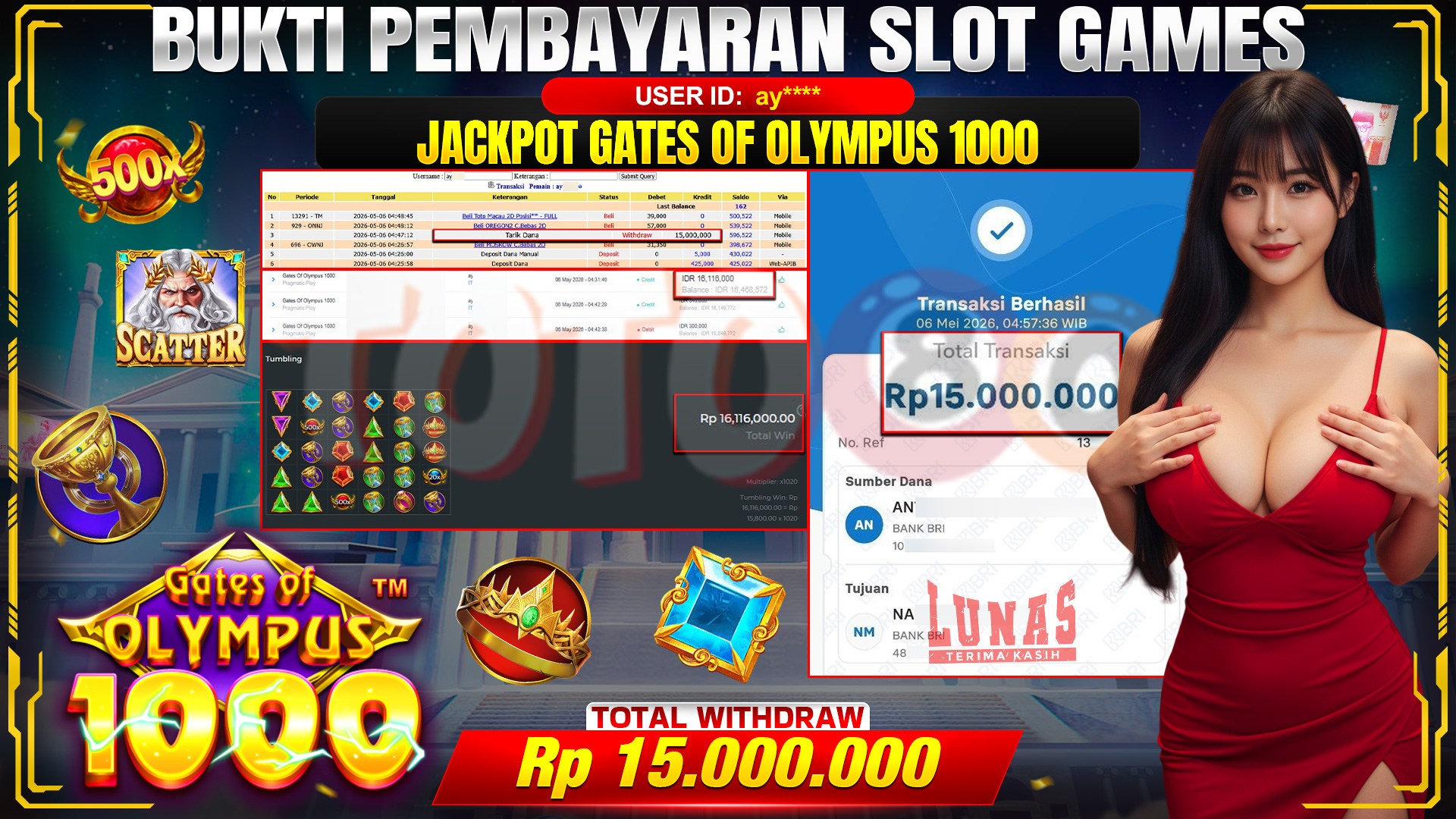 💰🎉 TOTO80 – JACKPOT SLOT GATES OF OLYMPUS 1000 RP. 15,000,000,- TELAH DIBAYARKAN!💰🎉