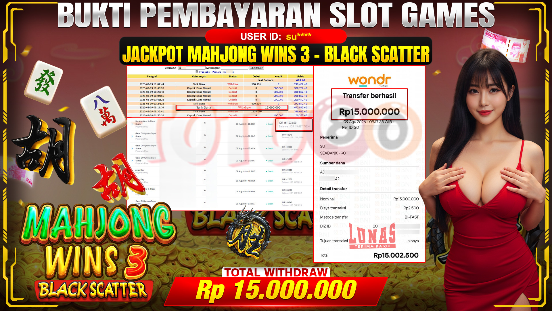💰🎉 TOTO80 – JACKPOT MAHJONG WINS 3-BLACK SCATTER RP. 15,000,000,- TELAH DIBAYARKAN! 💰🎉