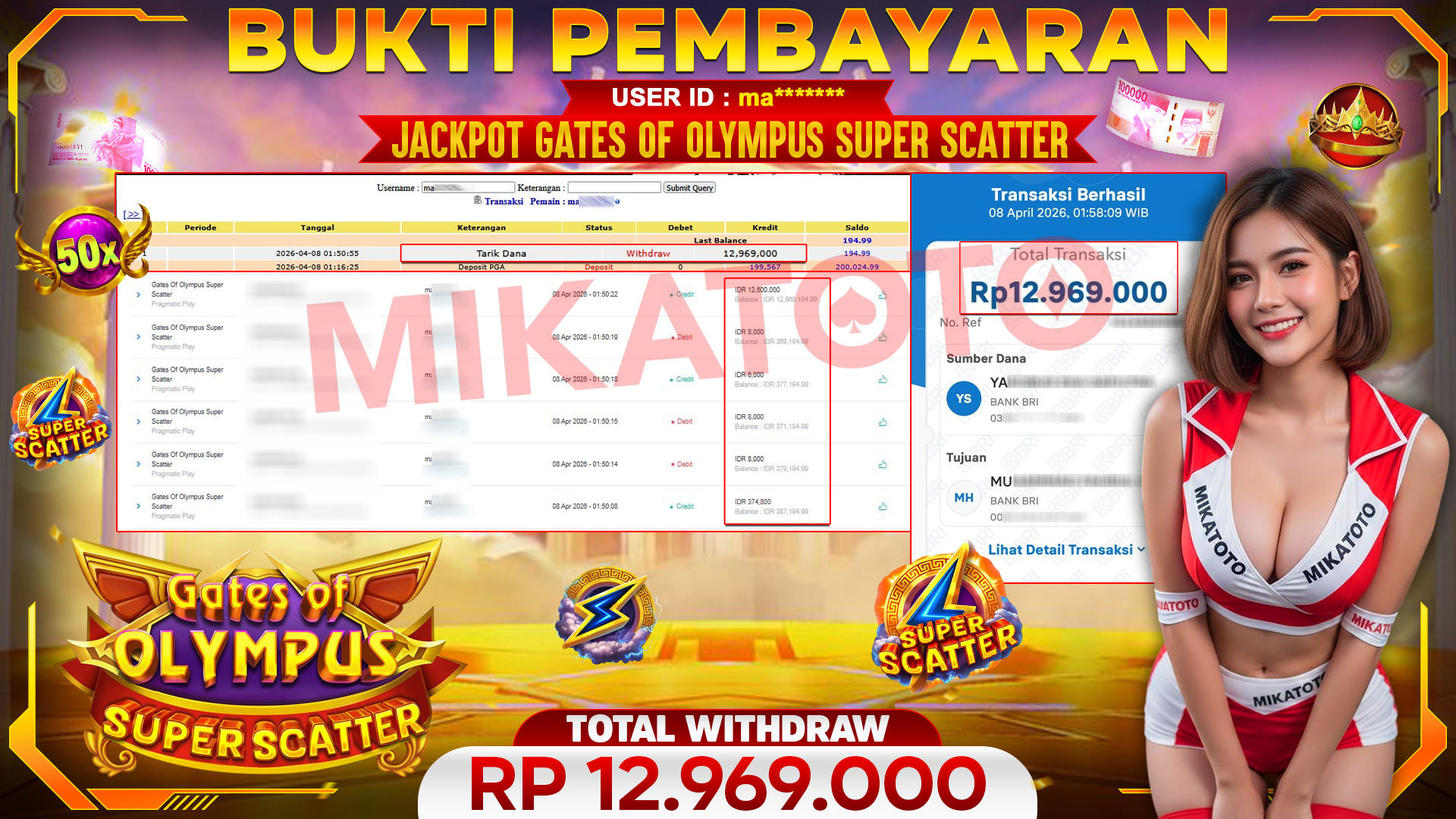 🏆 SELAMAT KEPADA PEMENANG JACKPOT DI Gates Of Olympus Super Scatter - Pragmatic Play 12,969,000🏆