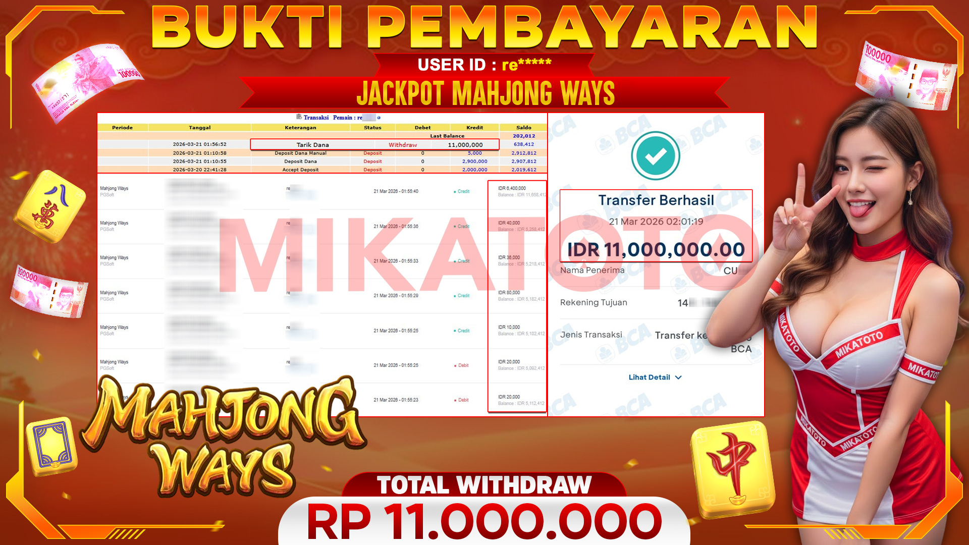 🏆 SELAMAT KEPADA PEMENANG JACKPOT DI Mahjong Ways  - PGSoft 11,000,000🏆