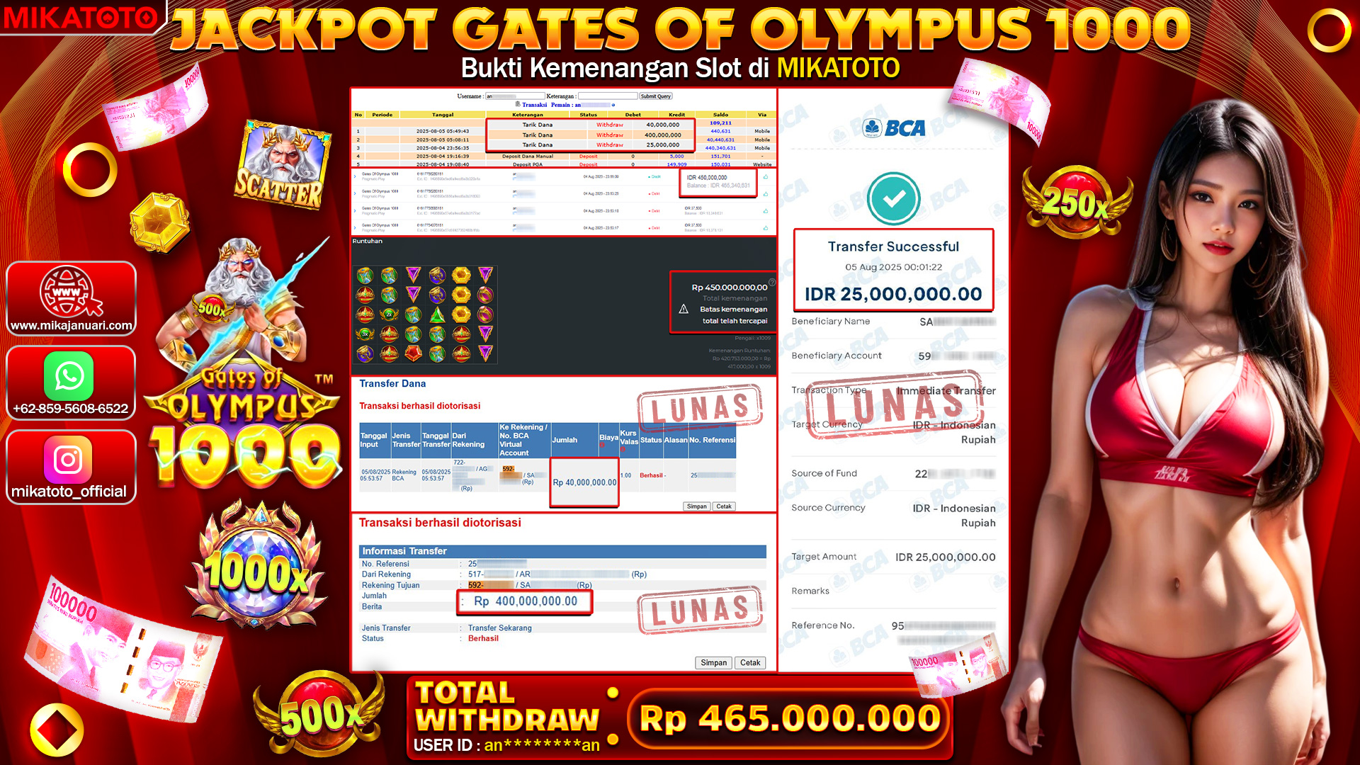 🏆 SELAMAT KEPADA PEMENANG JACKPOT DI Gates Of Olympus 1000 465,000,000🏆