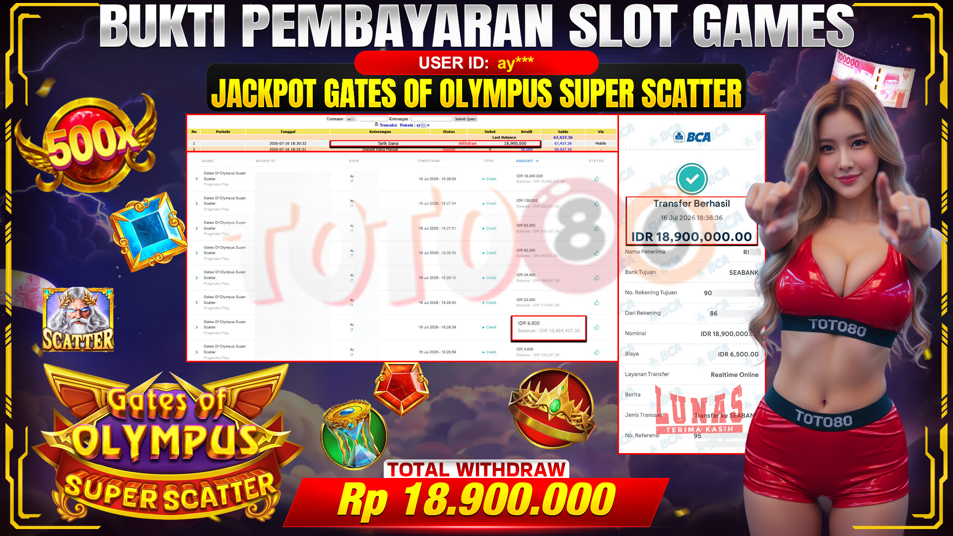 💰🎉 TOTO80 – JACKPOT SLOT GATES OF OLYMPUS SUPER SCATTER RP. 18,900,000,-  TELAH DIBAYARKAN!💰🎉