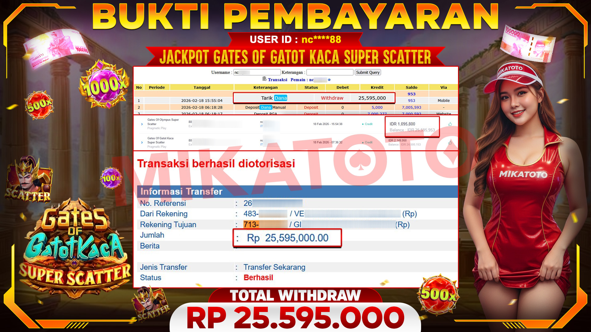 🏆 SELAMAT KEPADA PEMENANG JACKPOT DI Gates Of Gatot Kaca Super Scatter  - Pragmatic Play 25,595,000🏆
