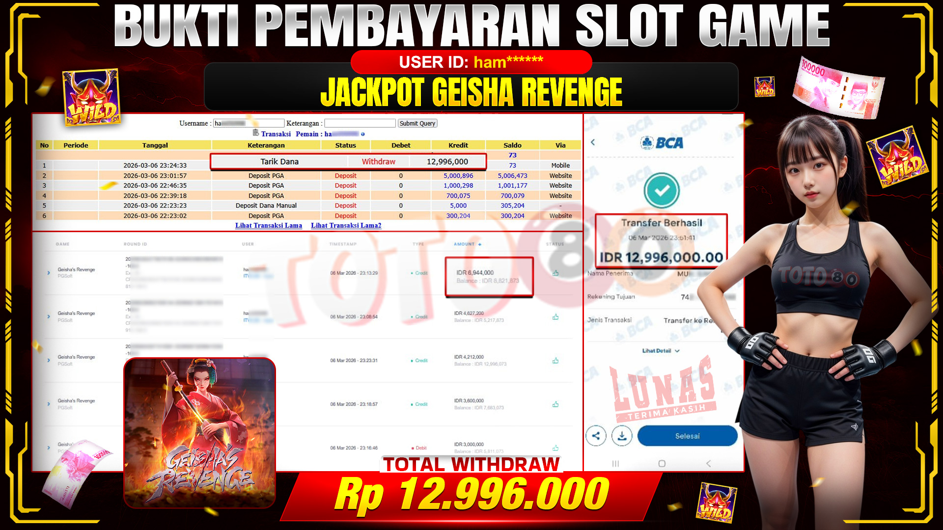 🎉 TOTO80 – JACKPOT GEISHA REVENGE . 12,996,000,- TELAH DIBAYARKAN! 🎉