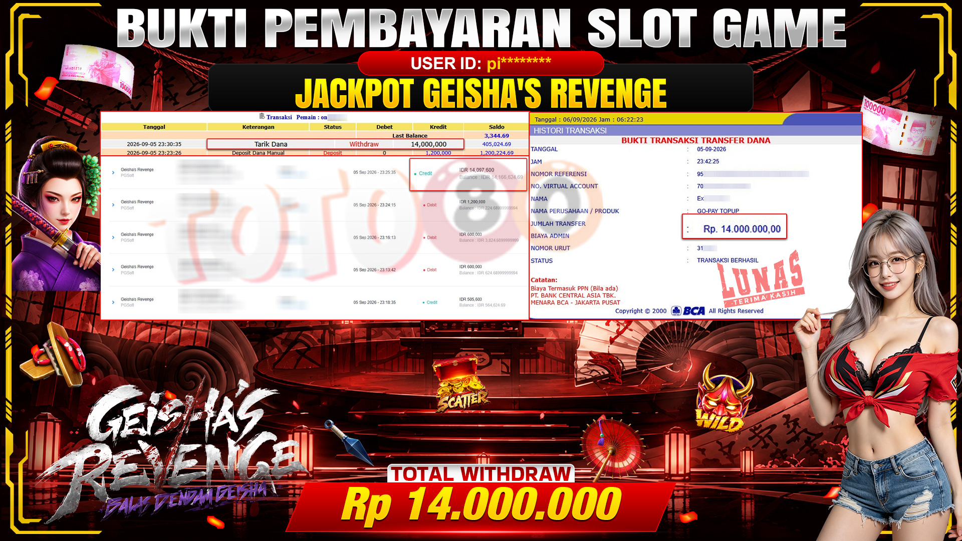 💰🎉 TOTO80 – JACKPOT SLOT GEISHA'S REVENGE  RP. 14,000,000,-  TELAH DIBAYARKAN!💰🎉