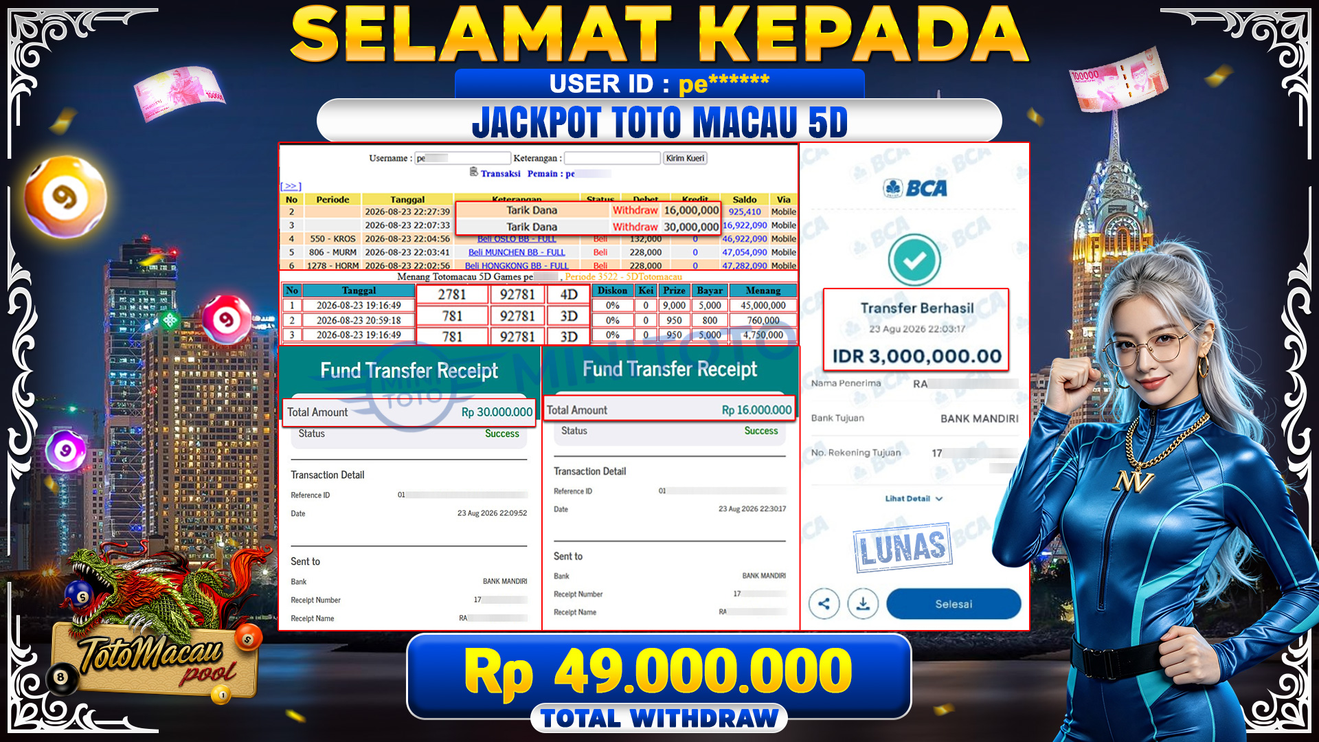 BUKTI JACKPOT TOTO MACAU 5D GAMES  - TOGEL 