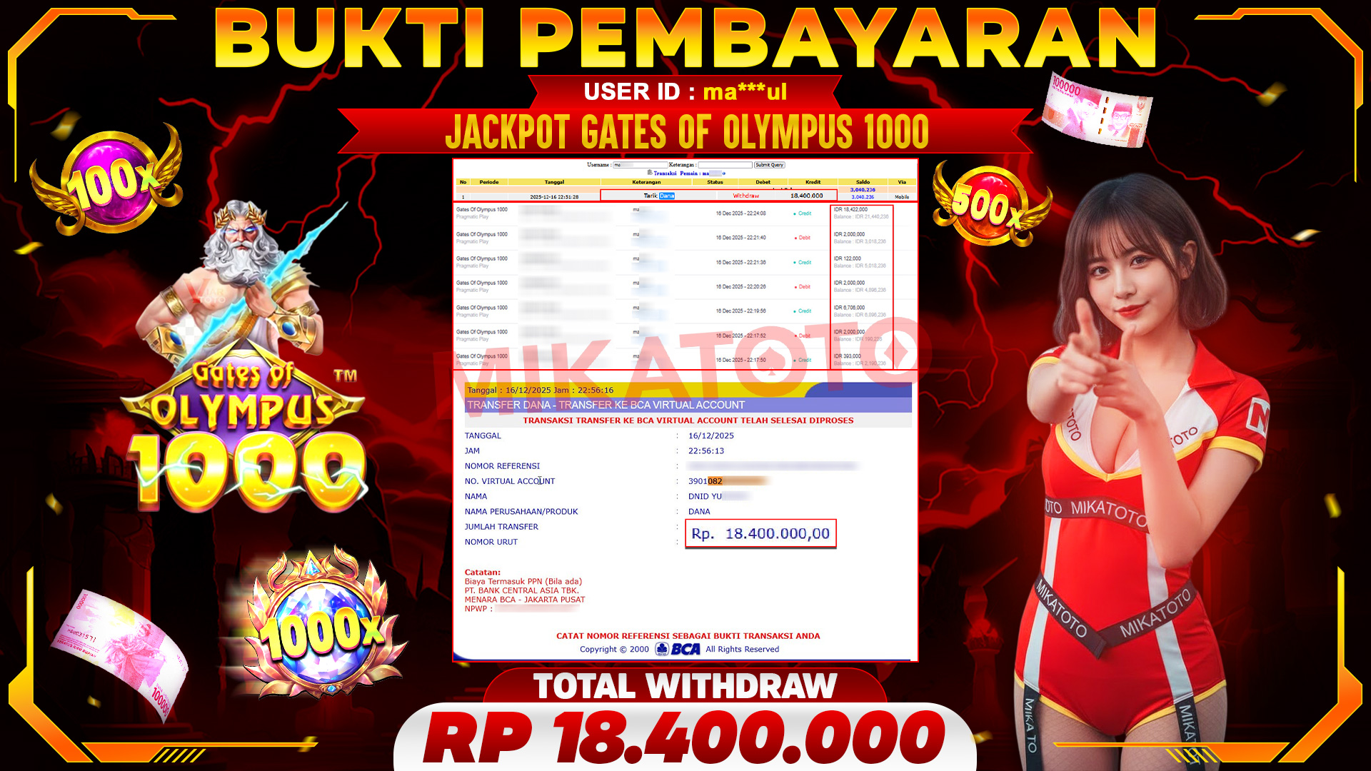 🏆 SELAMAT KEPADA PEMENANG JACKPOT DI Gates Of Olympus 1000 - Pragmatic Play 18,400,000🏆