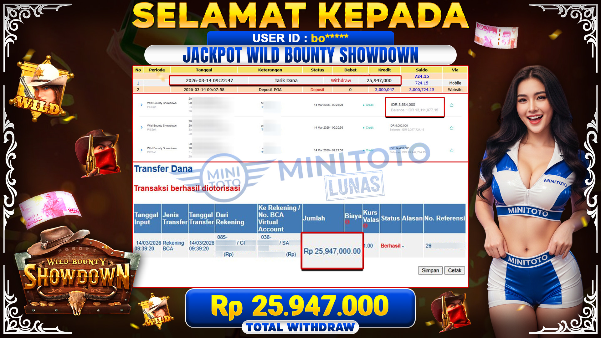 BUKTI JACPOT Wild Bounty Showdown - PG SOFT