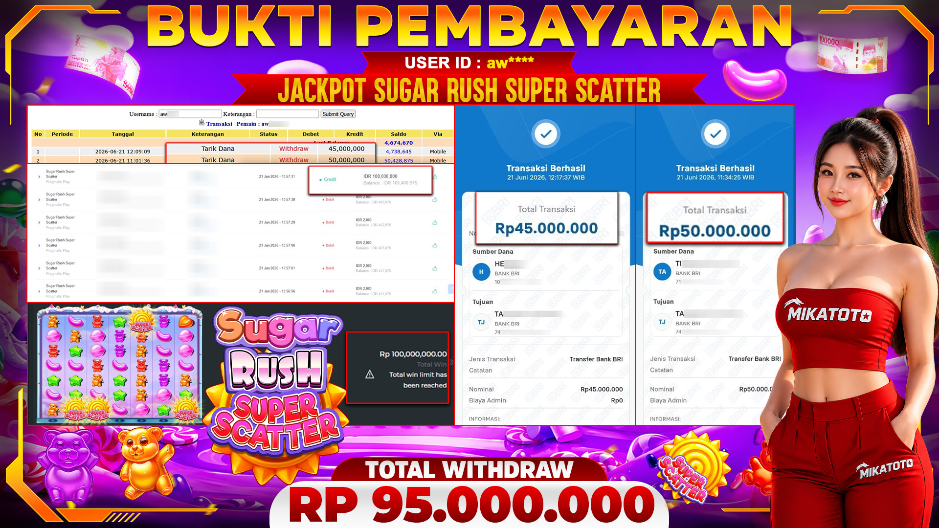 🏆 SELAMAT KEPADA PEMENANG JACKPOT DI Sugar Rush Super Scatter - Pragmatic Play 95,000,000🏆