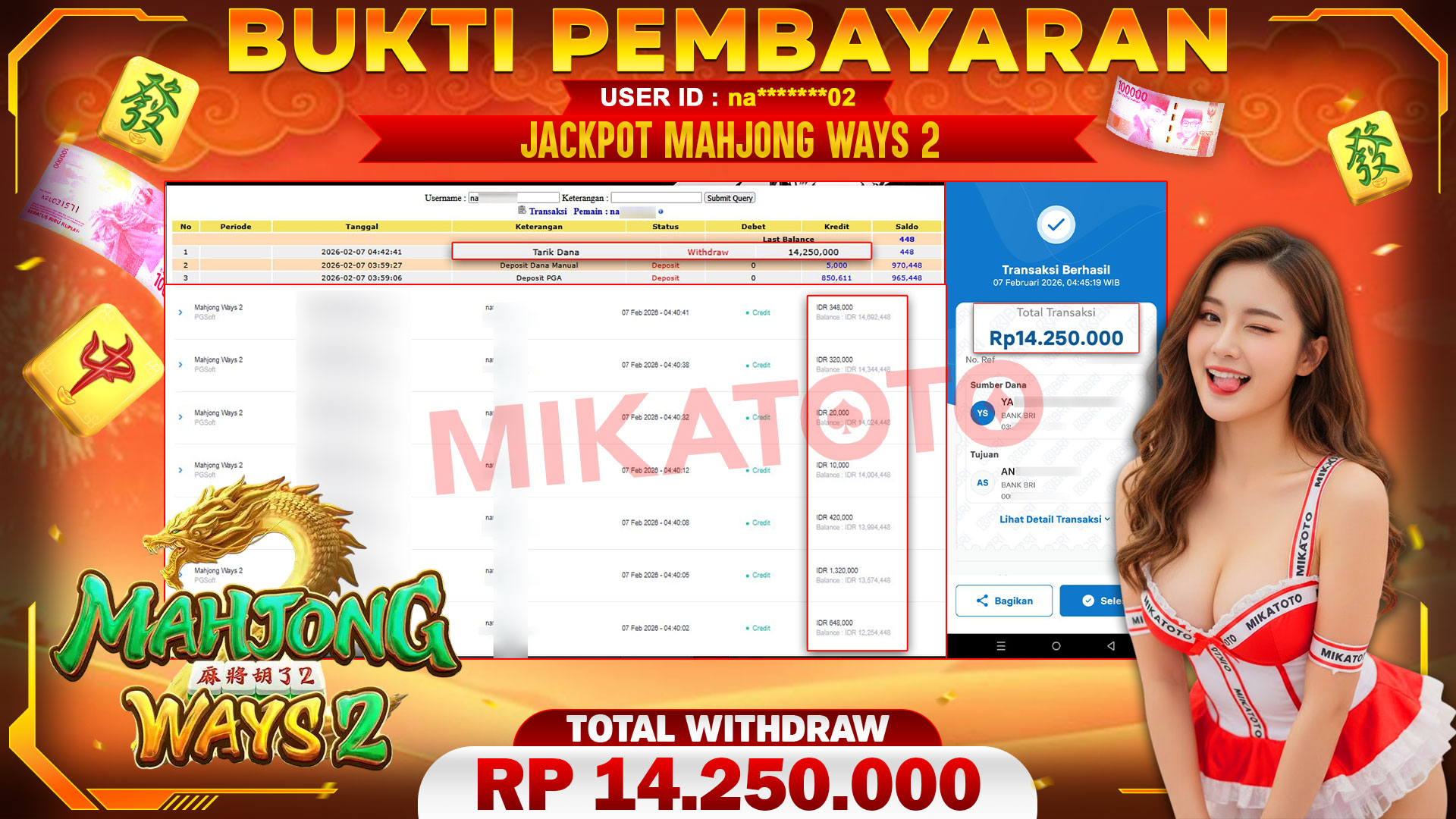 🏆 SELAMAT KEPADA PEMENANG JACKPOT DI Mahjong Ways 2 - PGSoft 14,250,000🏆