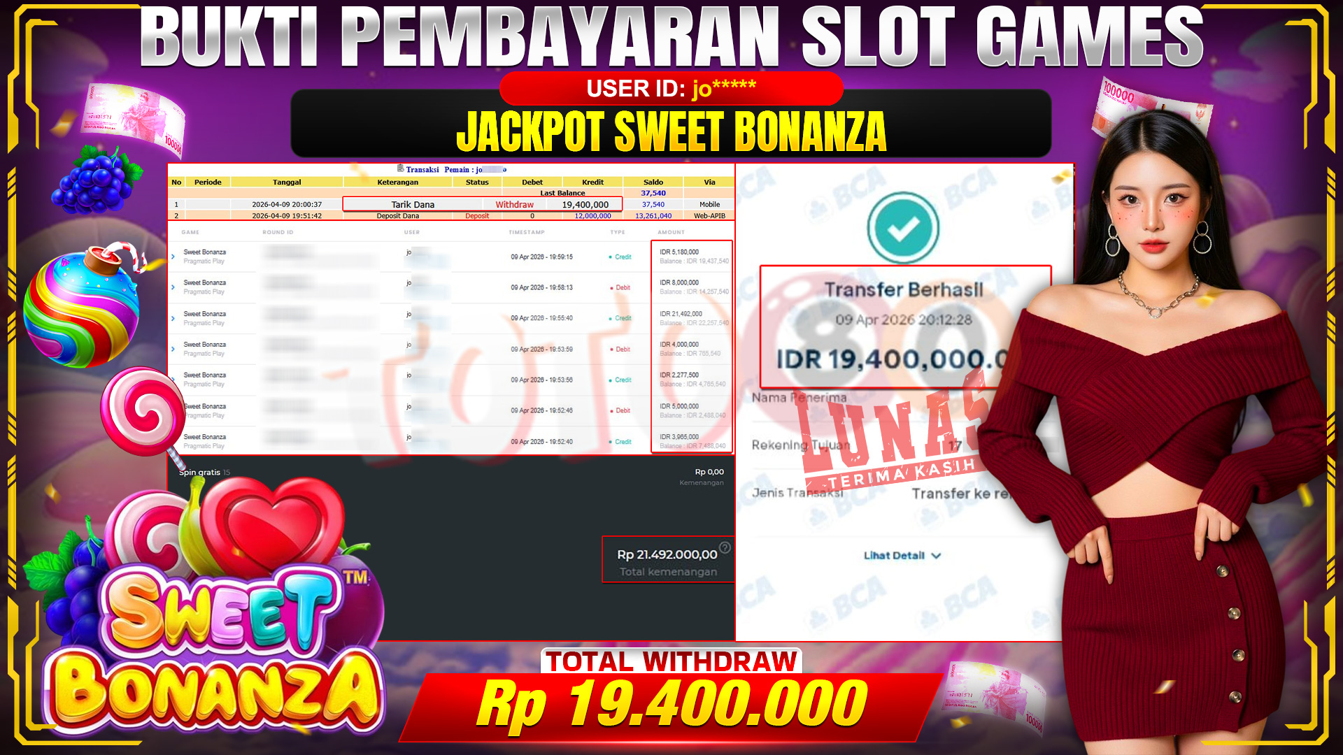 💰🎉 TOTO80 – JACKPOT SLOT SWEET BONANZA  RP. 19,400,000,- TELAH DIBAYARKAN!💰🎉