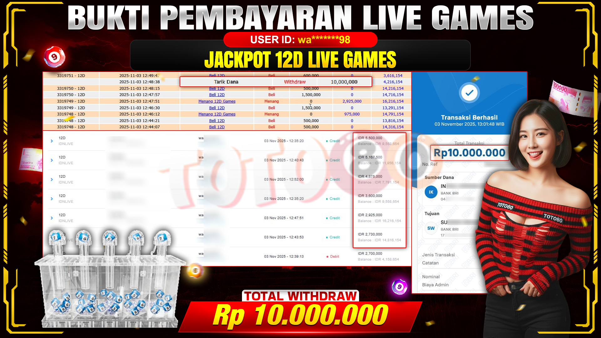 🎉 TOTO80 – JACKPOT 12D LIVE GAMES RP.10.000.000,- TELAH DIBAYARKAN! 🎉