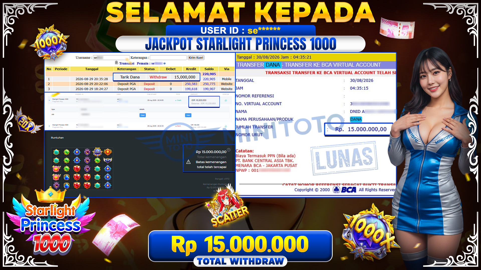 BUKTI JACKPOT STARLIGHT PRINCESS 1000 - PRAGMATIC PLAY