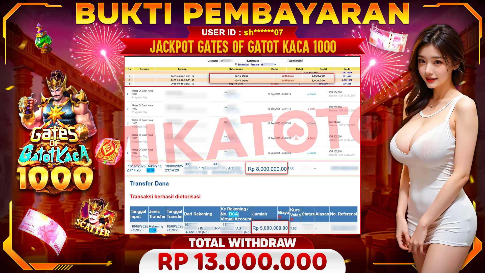 🏆 SELAMAT KEPADA PEMENANG JACKPOT DI Gates Of Gatot Kaca 1000 - Pragmatic Play 13,000,000🏆