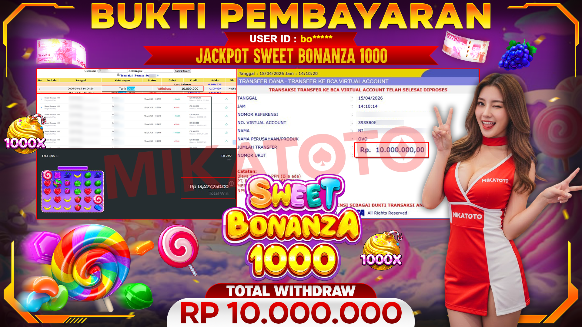 🏆 SELAMAT KEPADA PEMENANG JACKPOT DI Sweet Bonanza 1000 - Pragmatic Play 10,000,000🏆