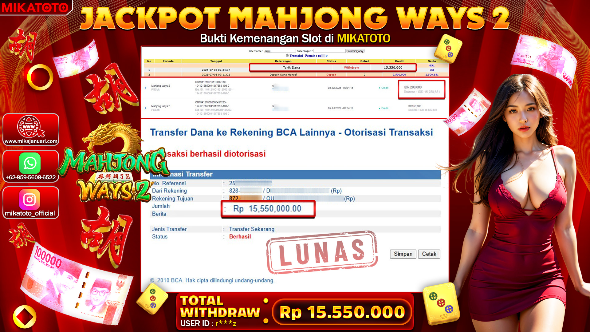 🏆 SELAMAT KEPADA PEMENANG JACKPOT DI Mahjong Ways 2 15,550,000🏆
