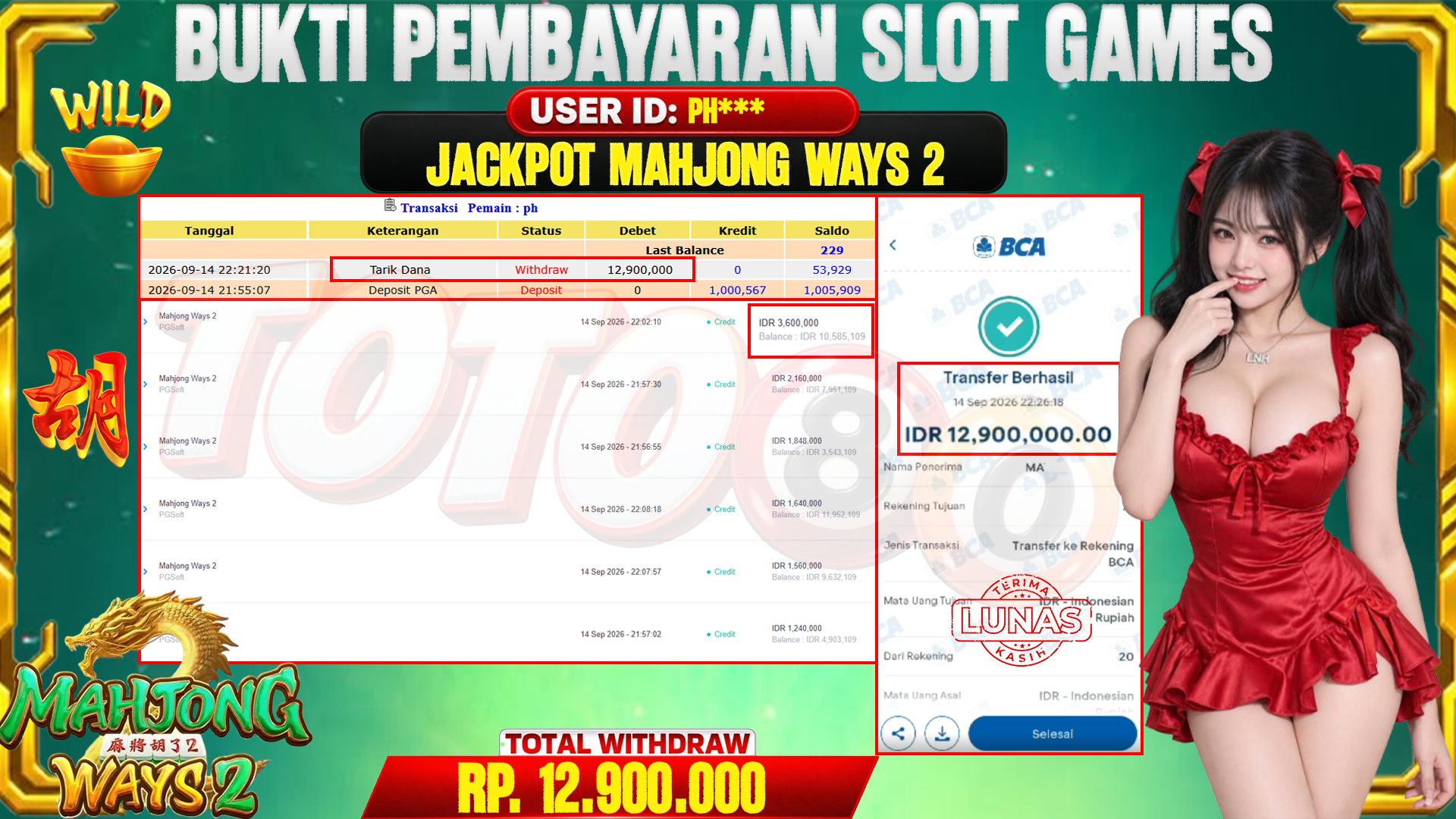 💰🎉 TOTO80 – JACKPOT SLOT MAHJONG  WAYS 2 RP. 12,900,000,-  TELAH DIBAYARKAN!💰🎉