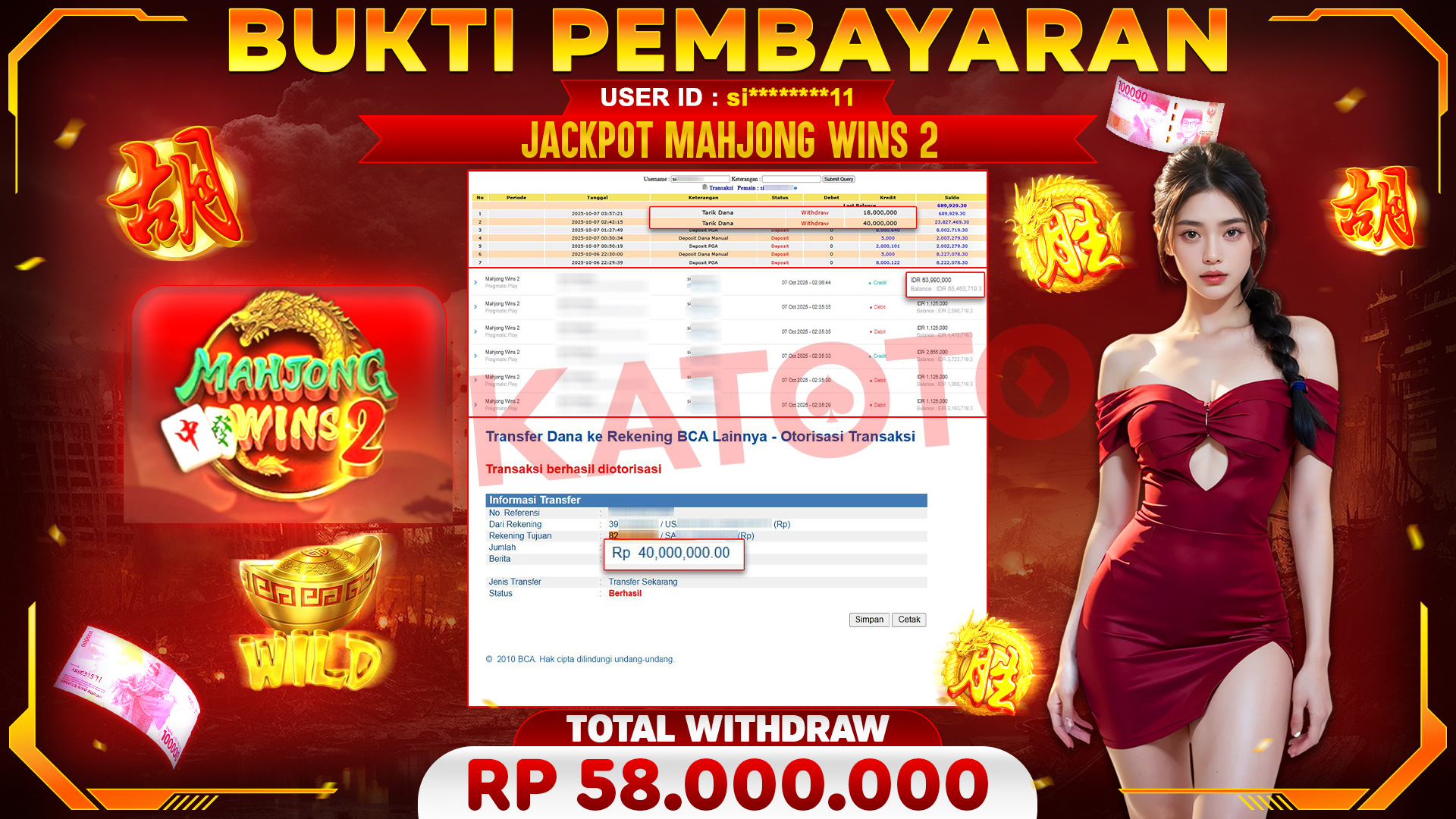 🏆 SELAMAT KEPADA PEMENANG JACKPOT DI Mahjong Wins 2 - Pragmatic Play 58,000,000🏆