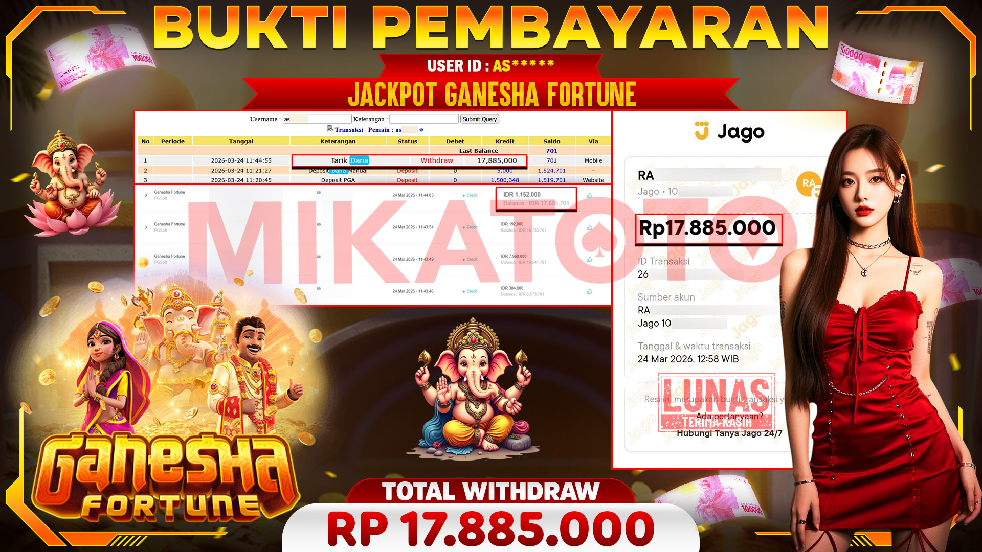 🏆 SELAMAT KEPADA PEMENANG JACKPOT DI Ganesha Fortune - PGSoft 17,885,000🏆