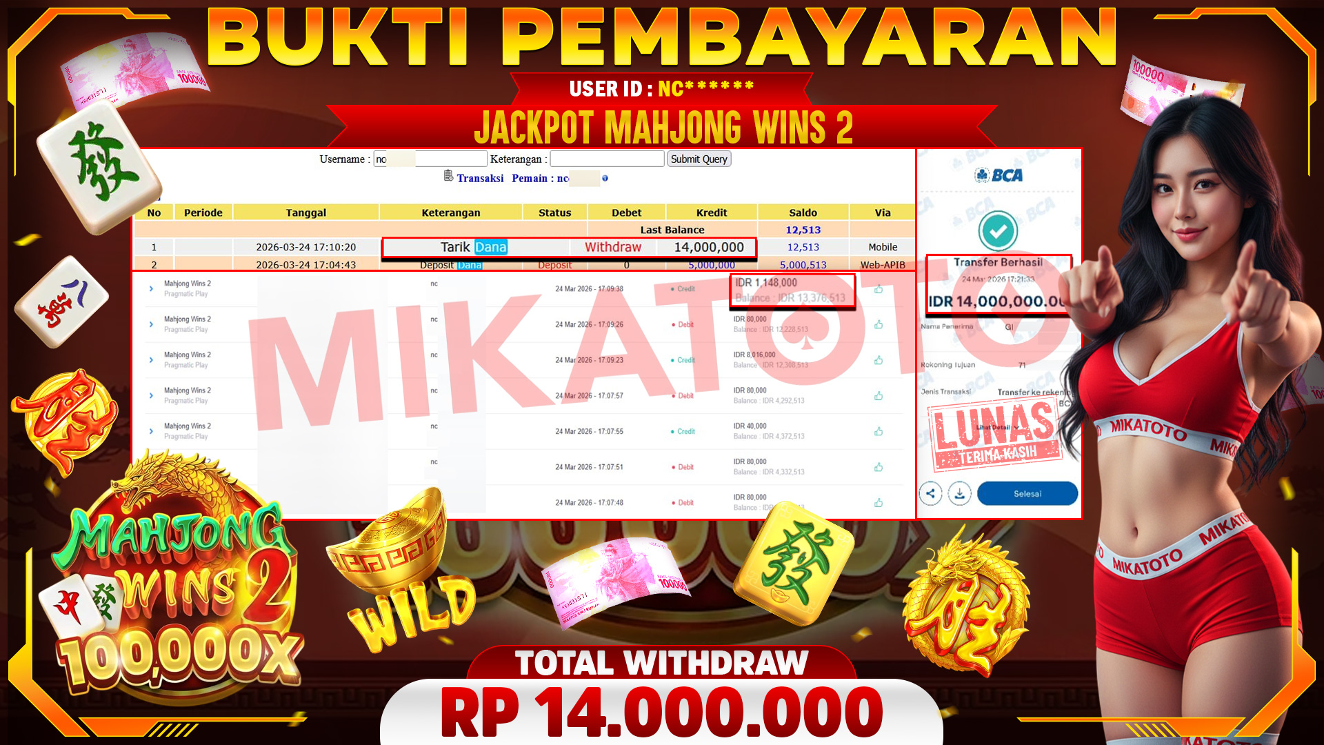 🏆 SELAMAT KEPADA PEMENANG JACKPOT DI Mahjong Wins 2 - Pragmatic Play 14,000,000🏆