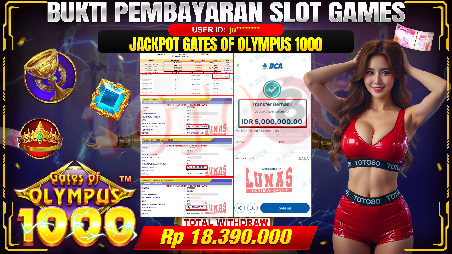 💰🎉 TOTO80 – JACKPOT SLOT GATES OF OLIMPUS 1000  RP. 18,390,000,-  TELAH DIBAYARKAN!💰🎉