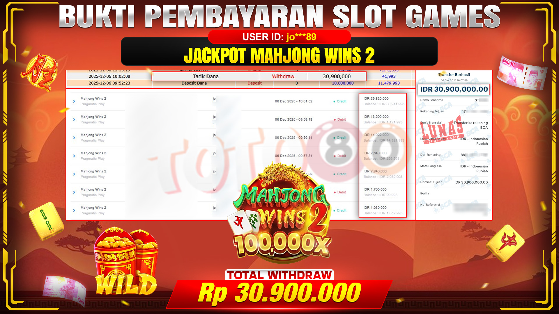 🎉 TOTO80 – JACKPOT SLOT MAHJONG WINS 2 RP. 30,900,000,- TELAH DIBAYARKAN! 🎉