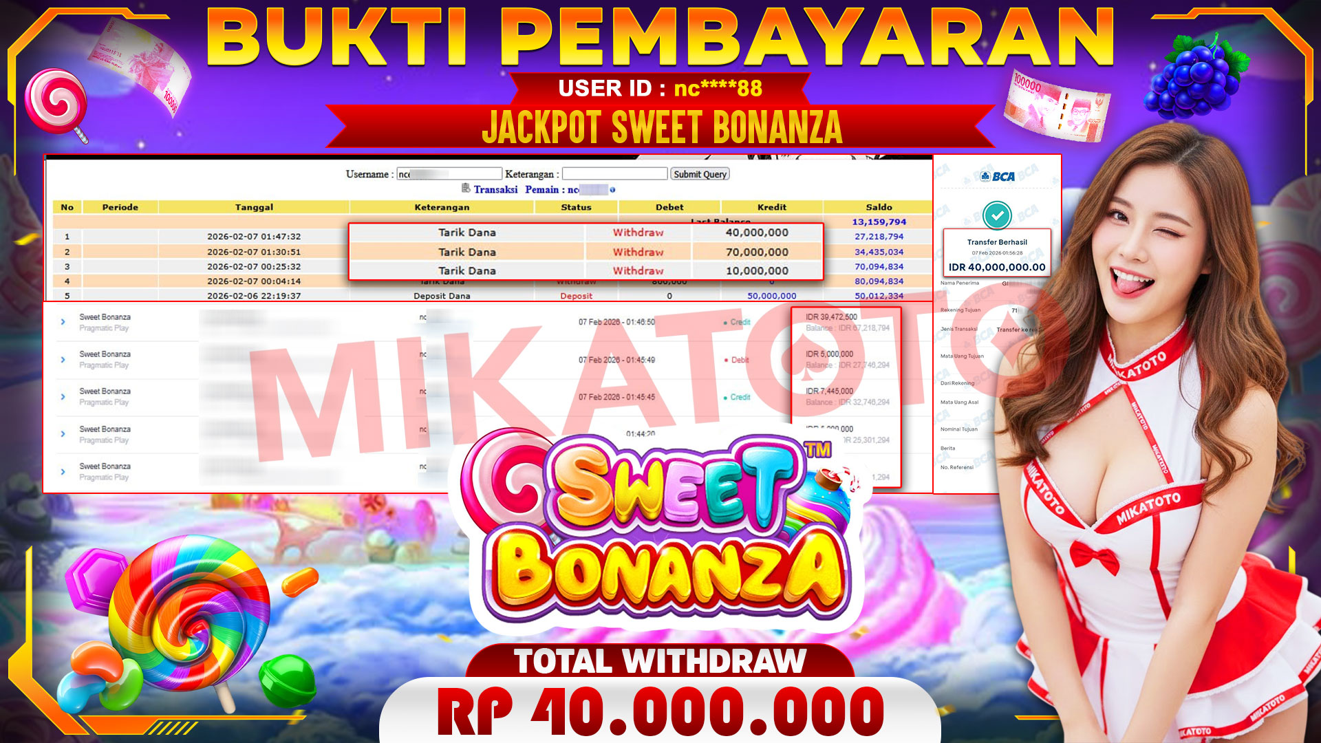 🏆 SELAMAT KEPADA PEMENANG JACKPOT DI Sweet Bonanza- Pragmatic Play 40,000,000🏆