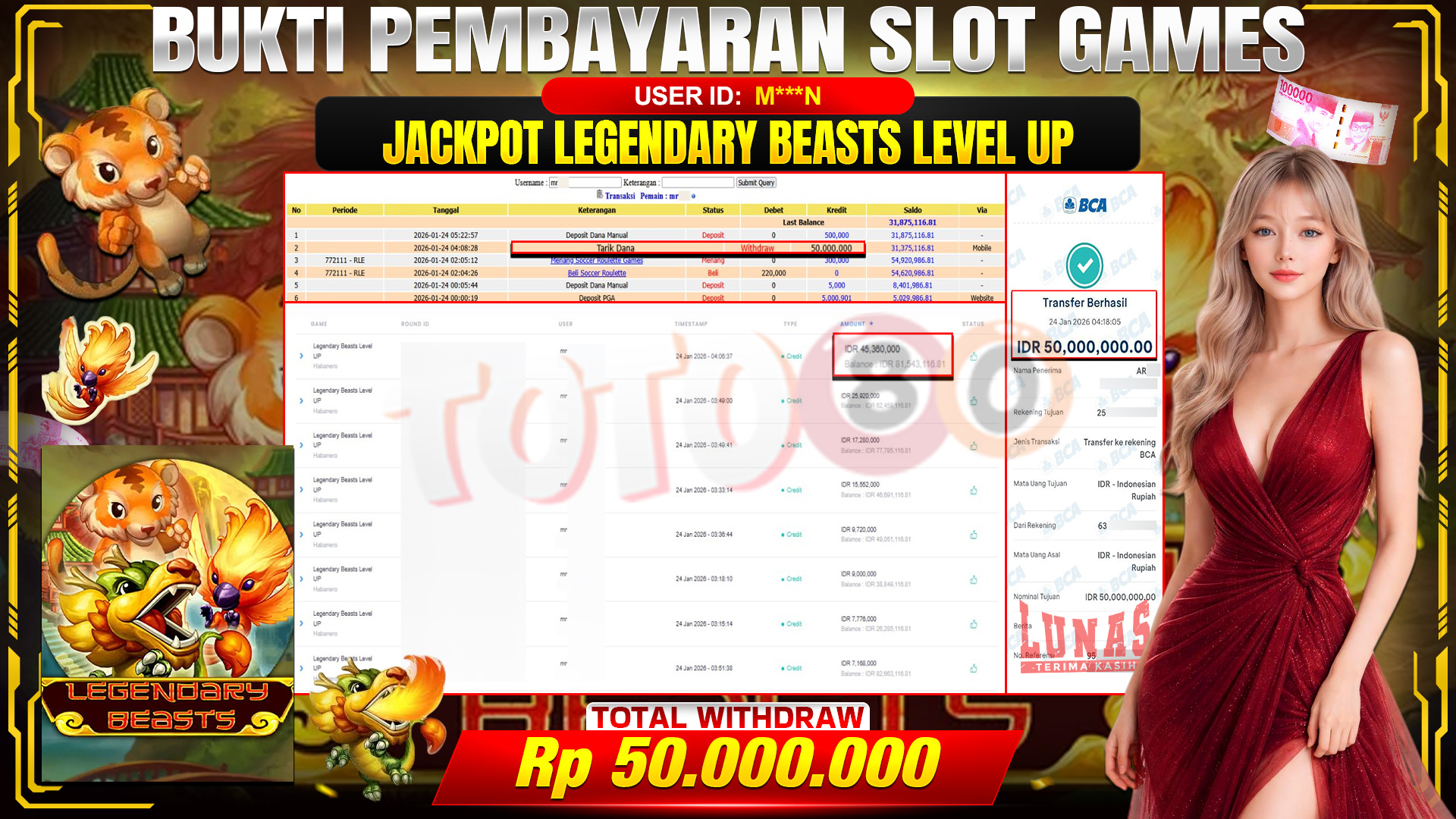 🎉 TOTO80 – JACKPOT SLOT LEGENDARY BEASTS LEVEL UP RP. 50,000,000,- TELAH DIBAYARKAN! 🎉