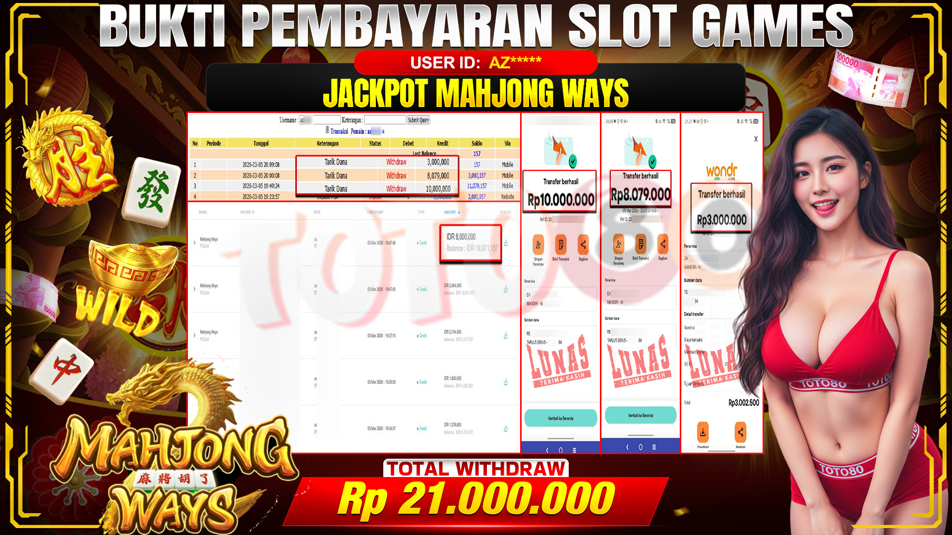 🎉 TOTO80 – JACKPOT SLOT MAHJONG WAYS RP. 21,000,000,- TELAH DIBAYARKAN! 🎉