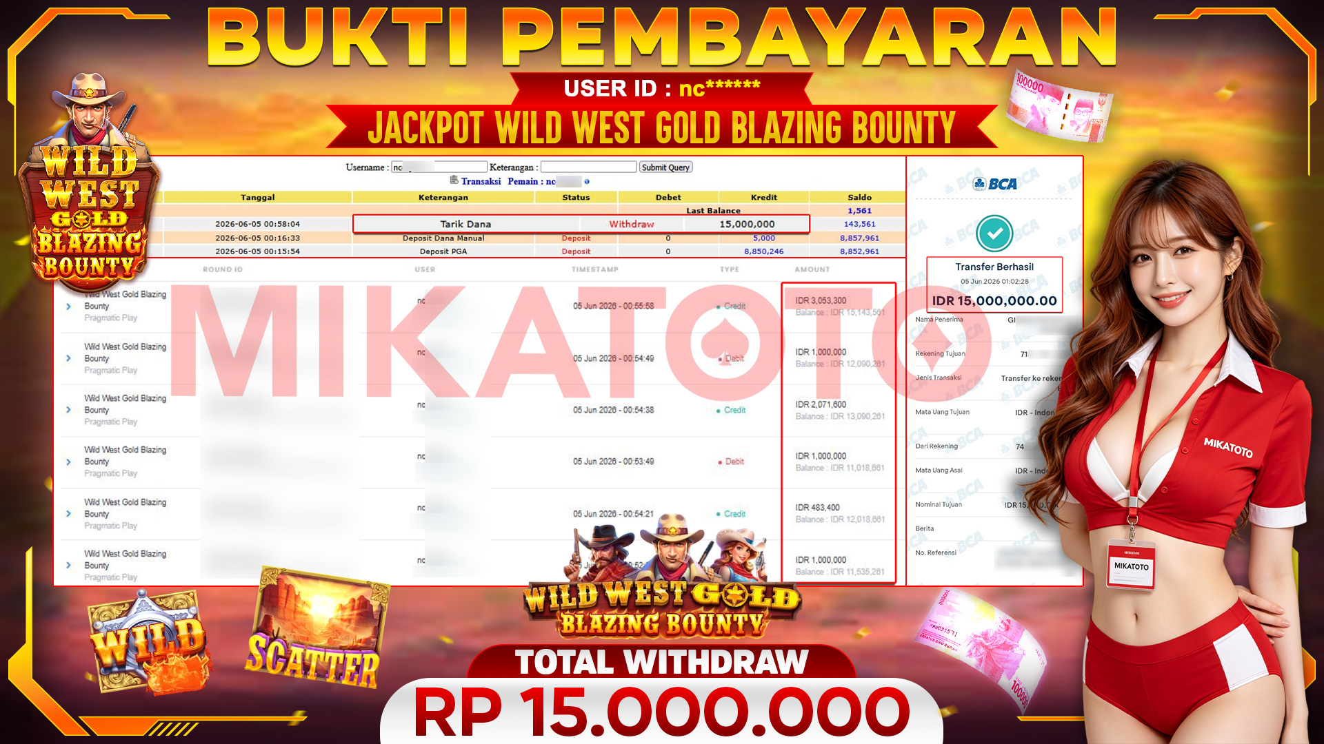🏆 SELAMAT KEPADA PEMENANG JACKPOT DI Wild West Gold Blazing Bounty - Pragmatic Play 15,000,000🏆
